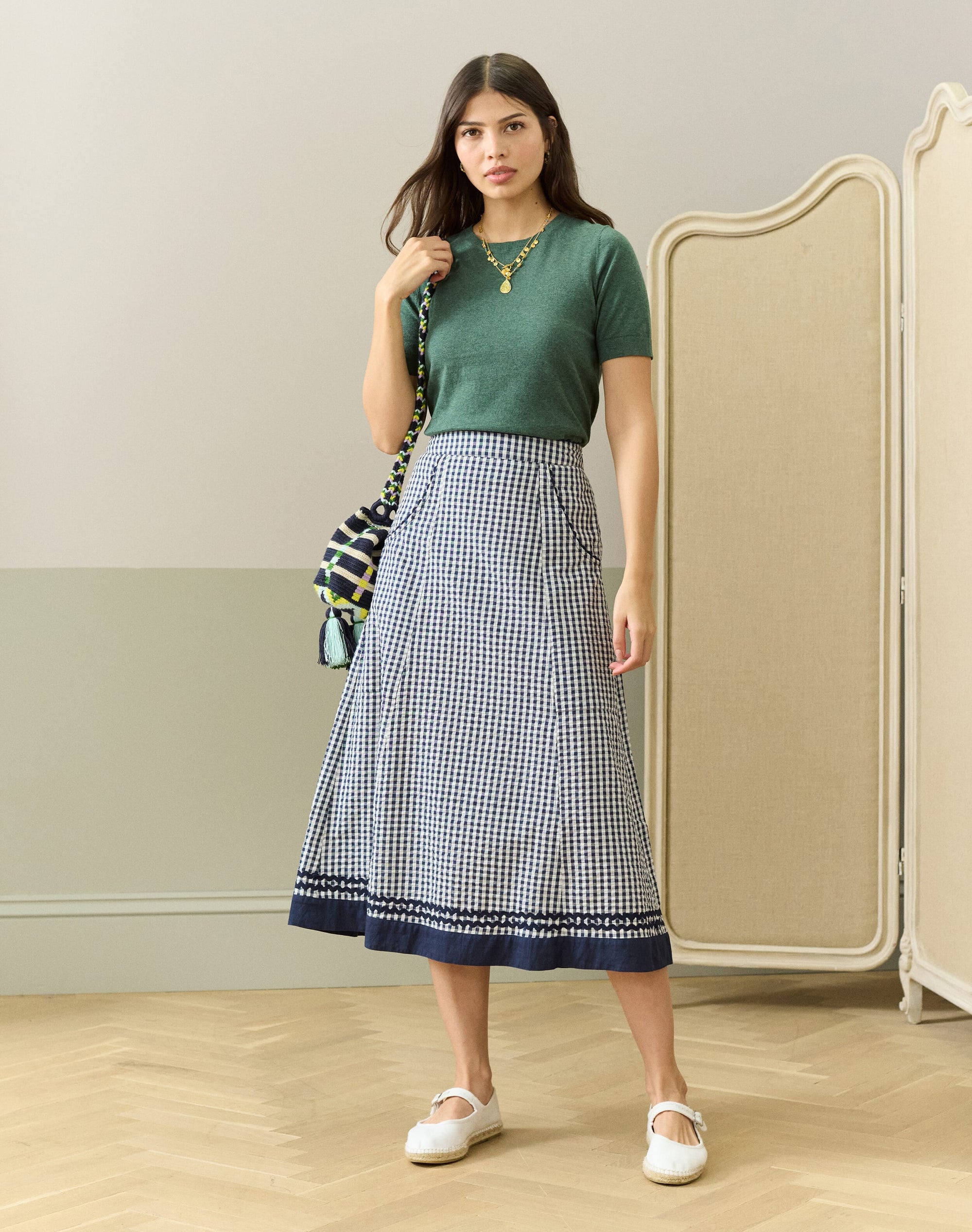 Cotton Gingham Ric Rac Skirt