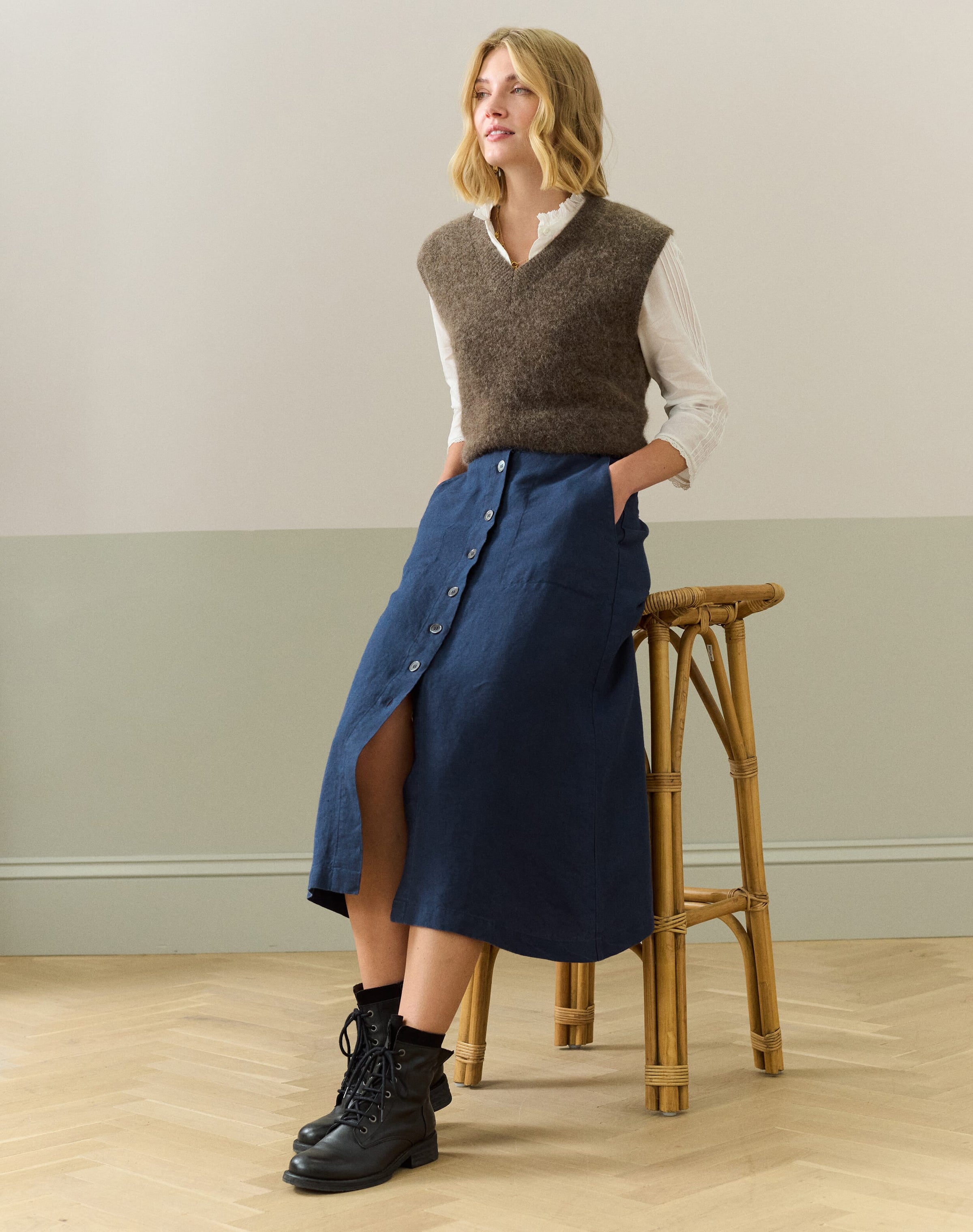Linen Button Through Skirt