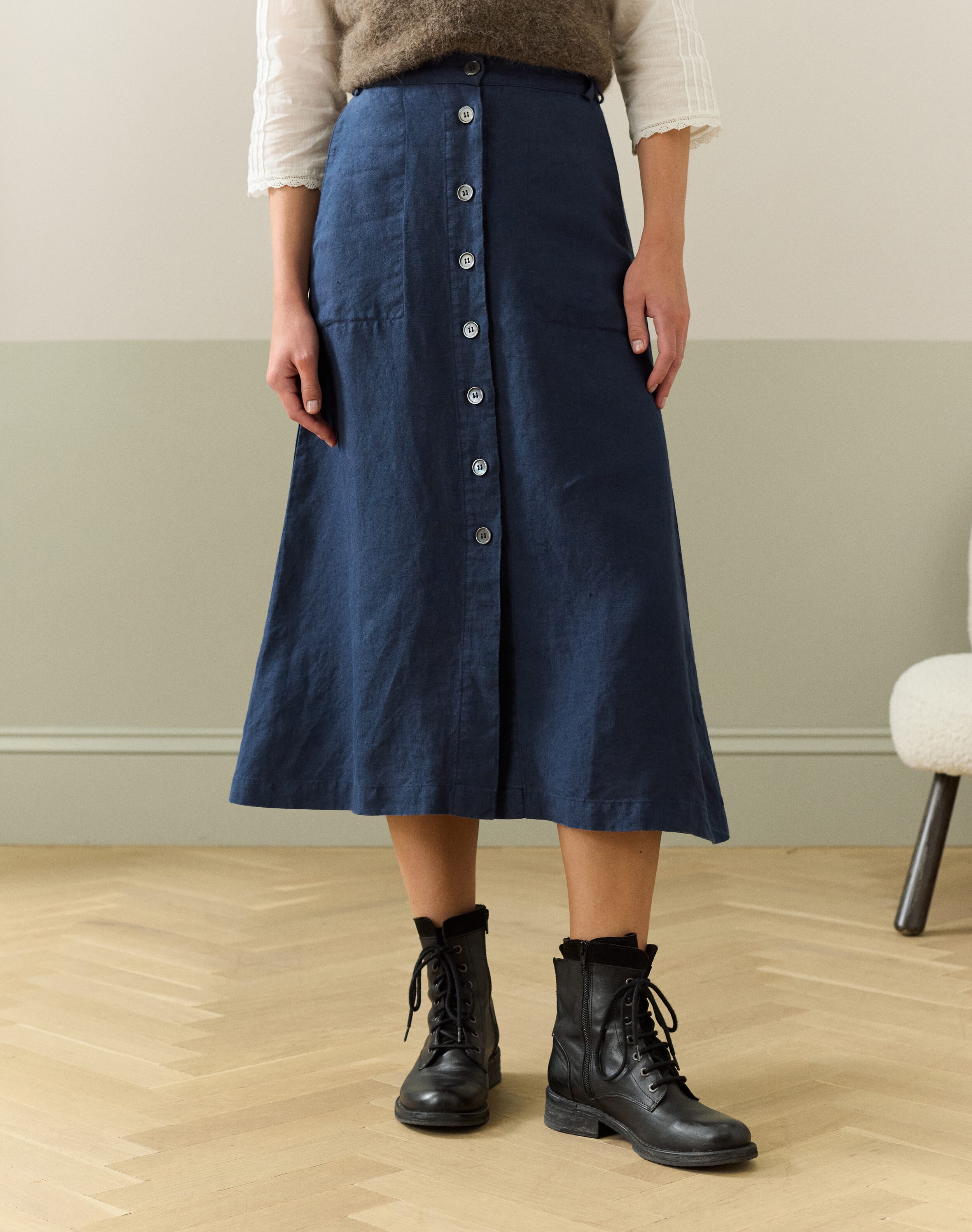 Linen Button Through Skirt