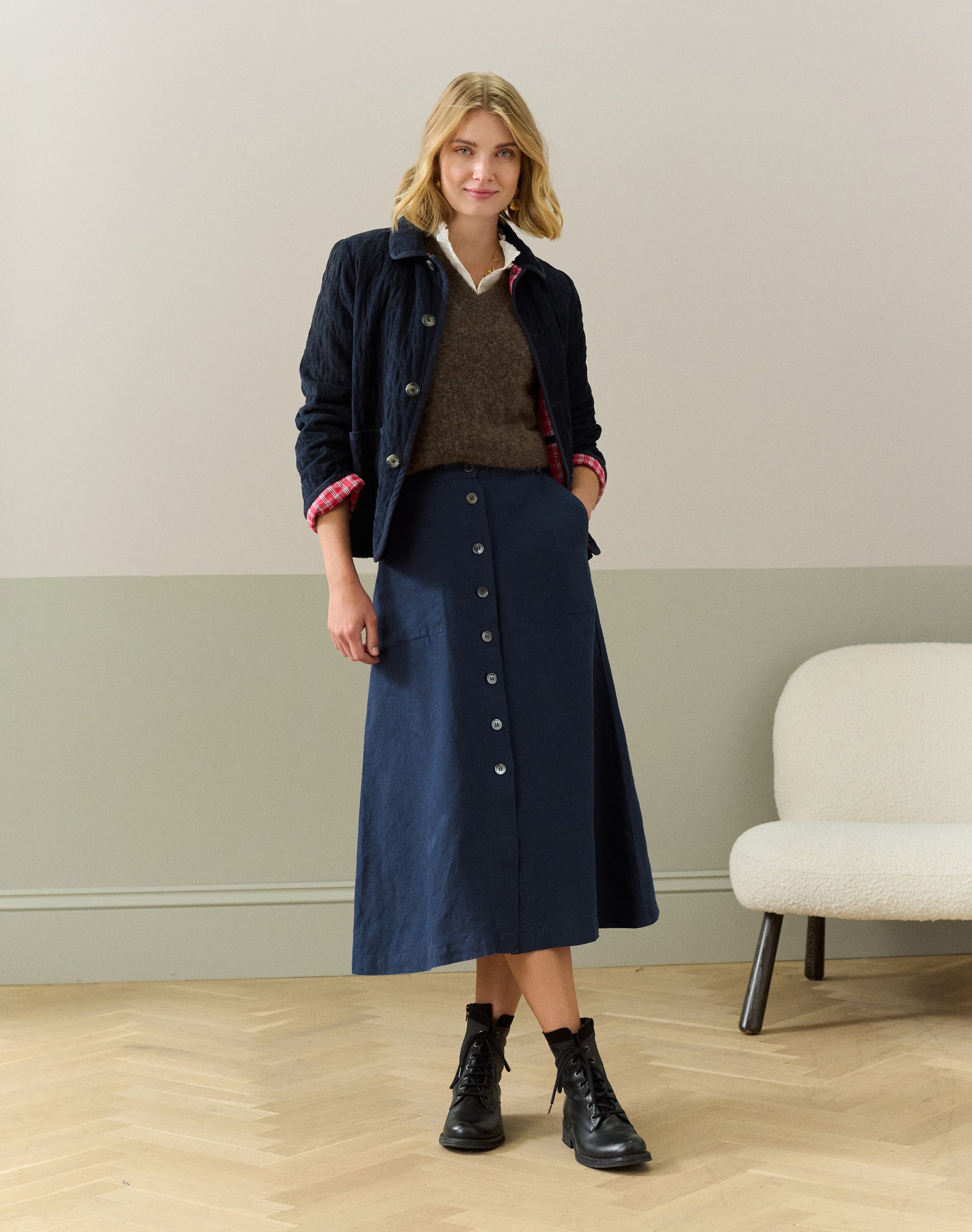 Linen Button Through Skirt