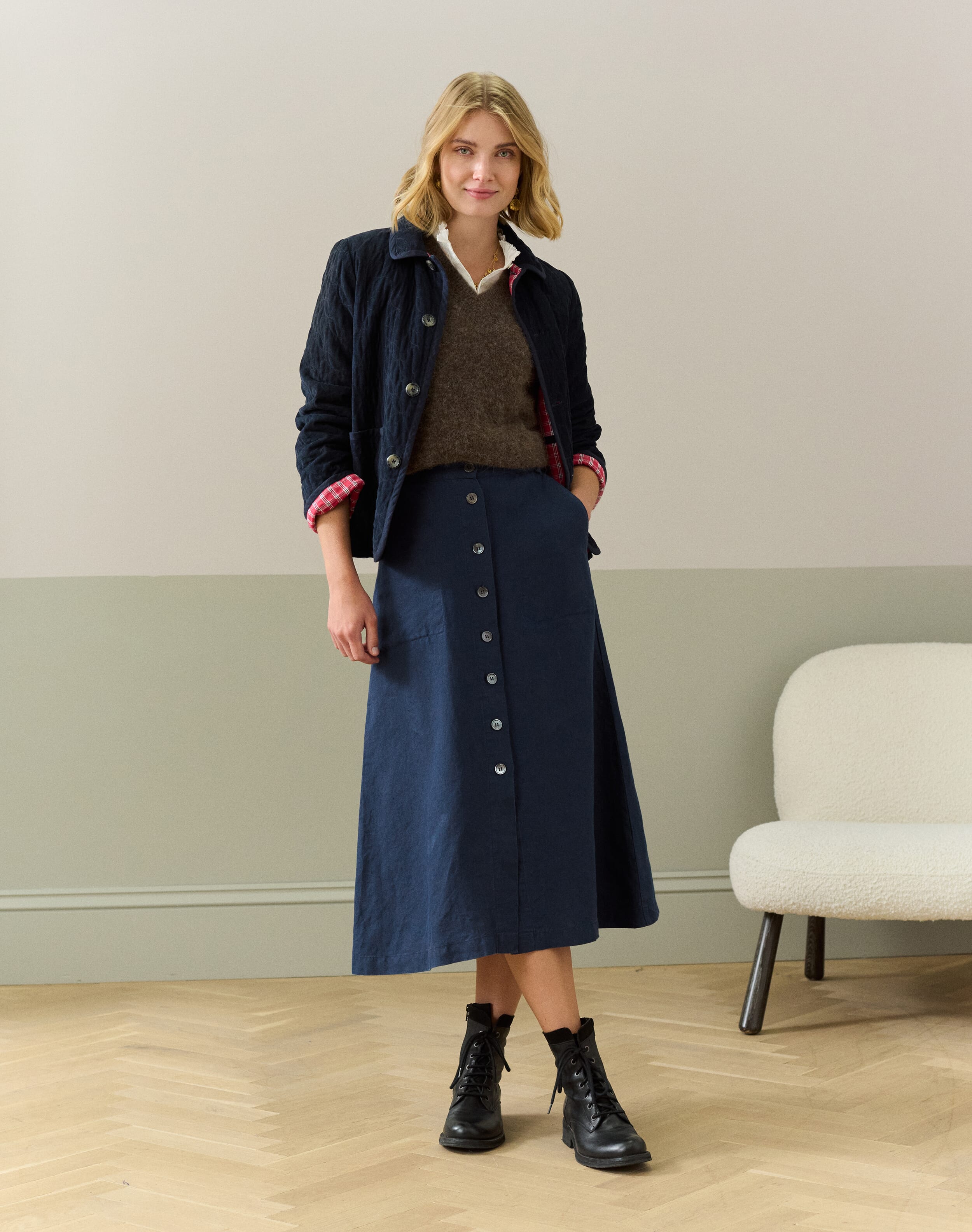 Linen Button Through Skirt