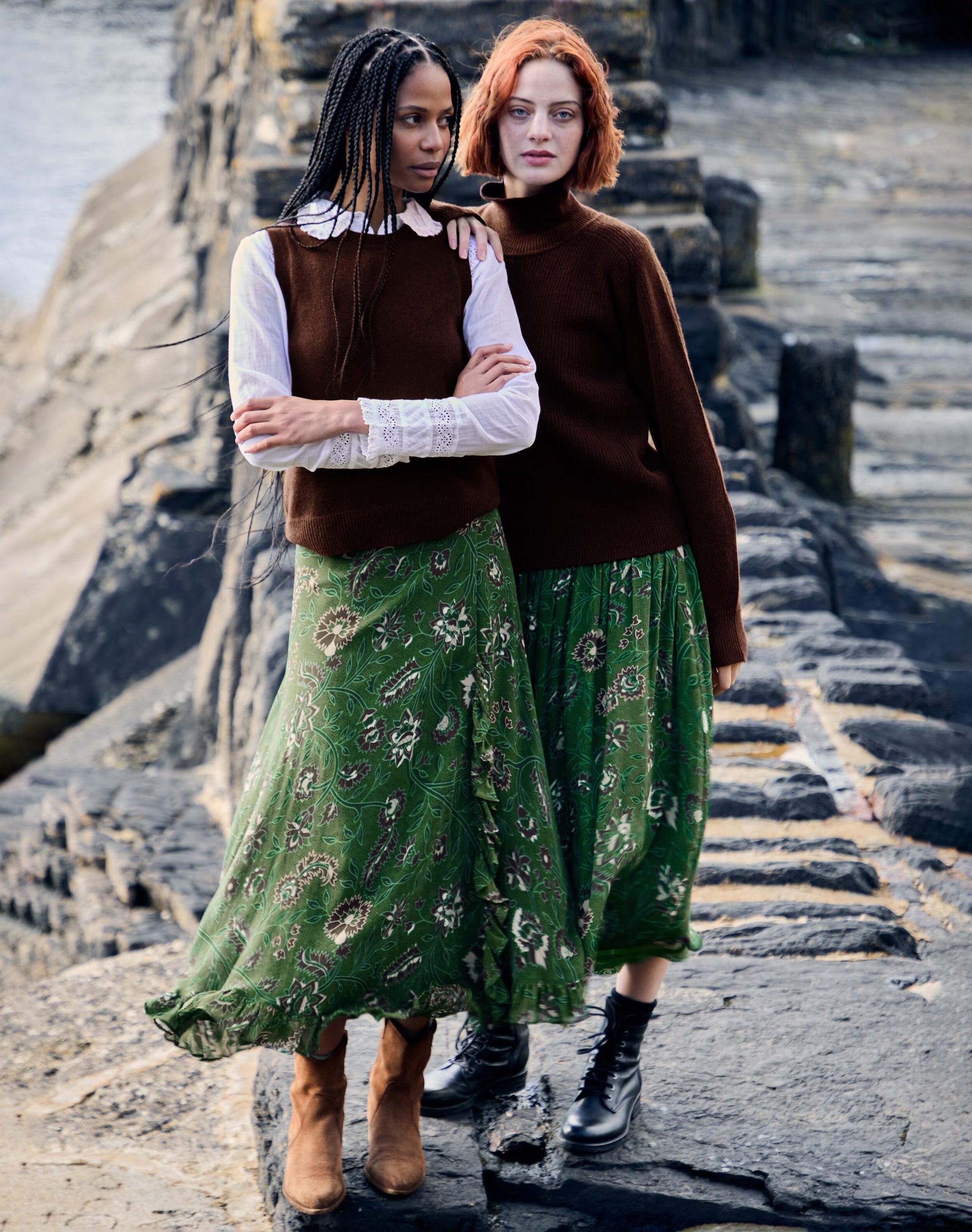 Silk Botanical Print Wrap Skirt