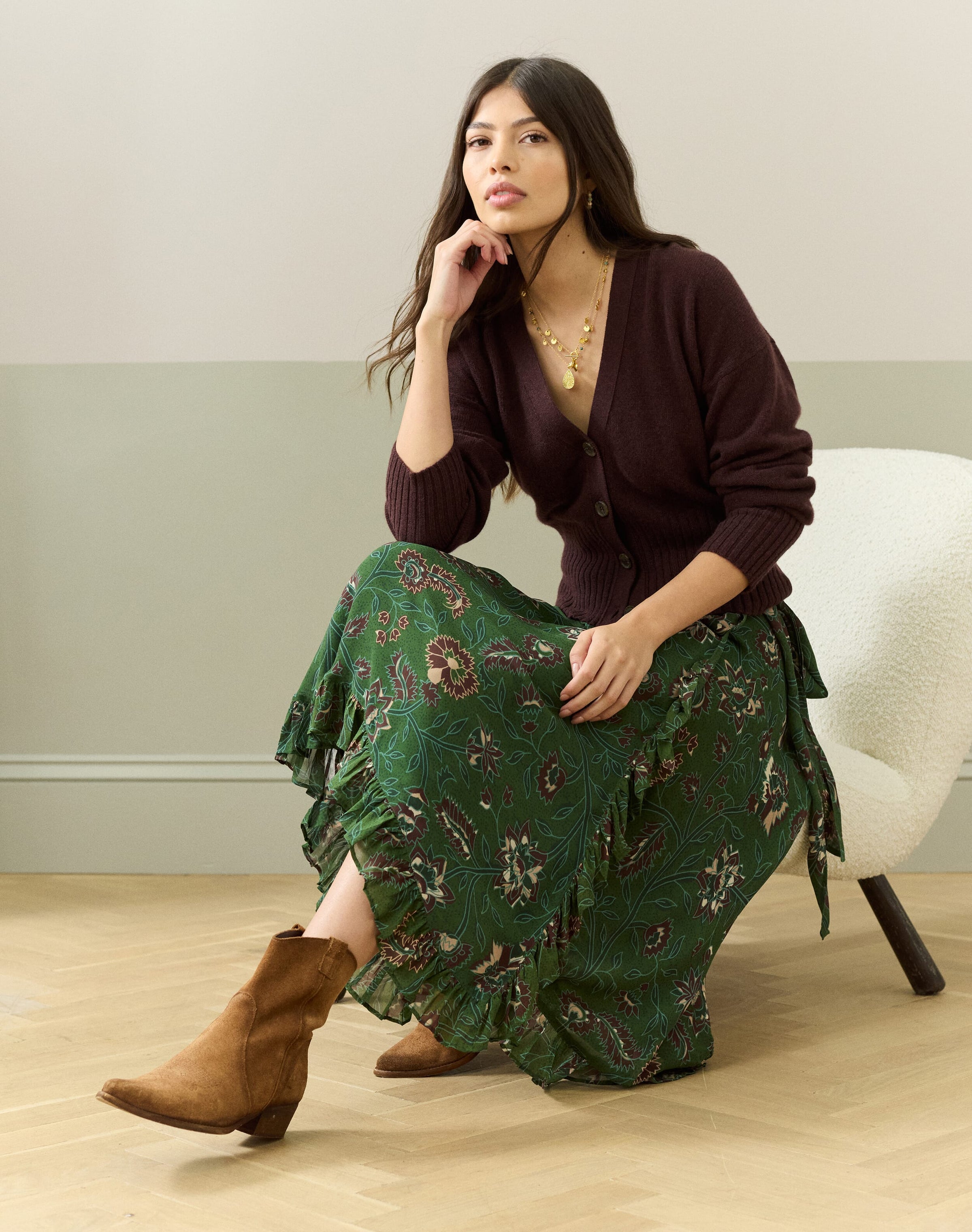 Silk Botanical Print Wrap Skirt
