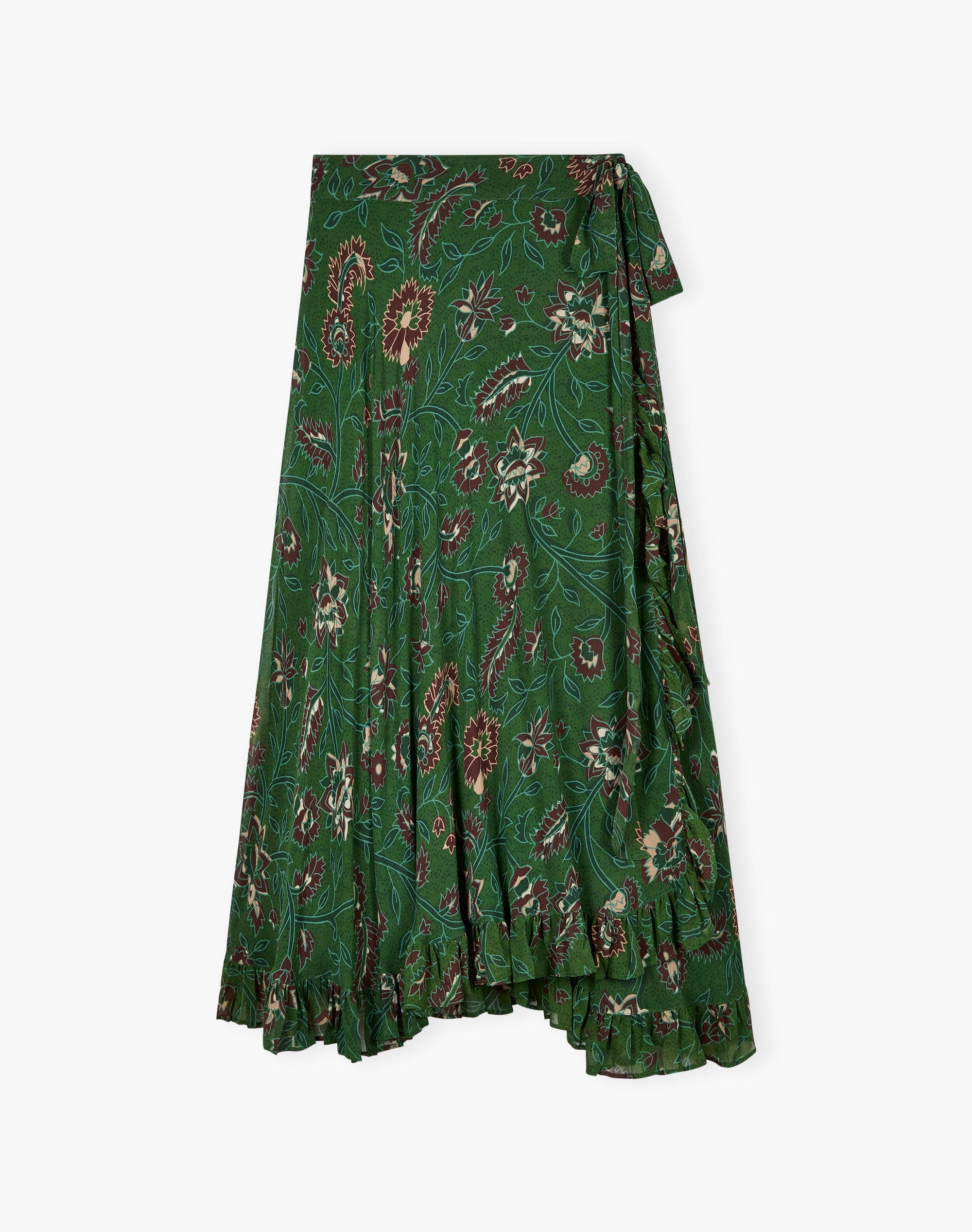 Silk Botanical Print Wrap Skirt