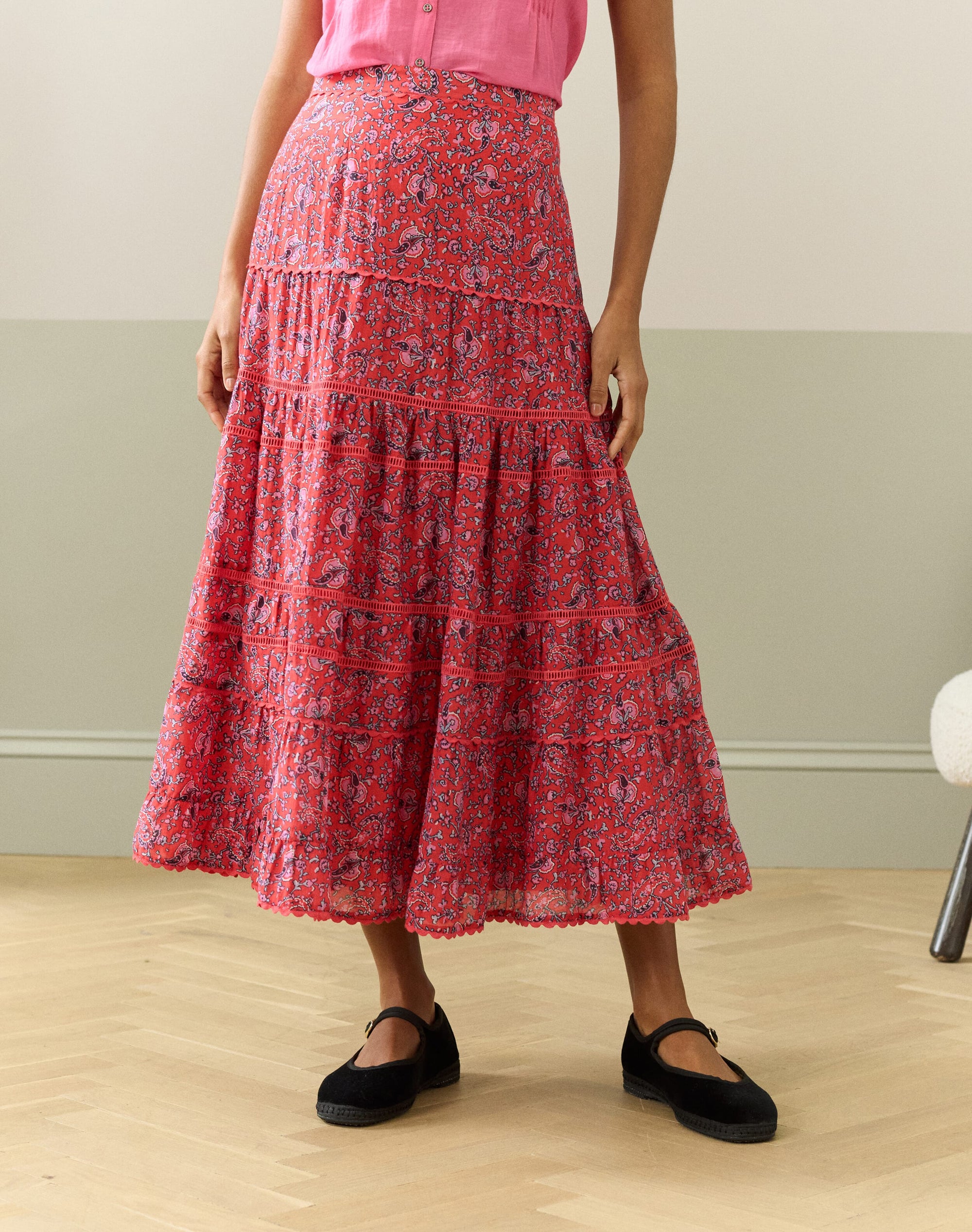 Silk Cotton Tiered Skirt