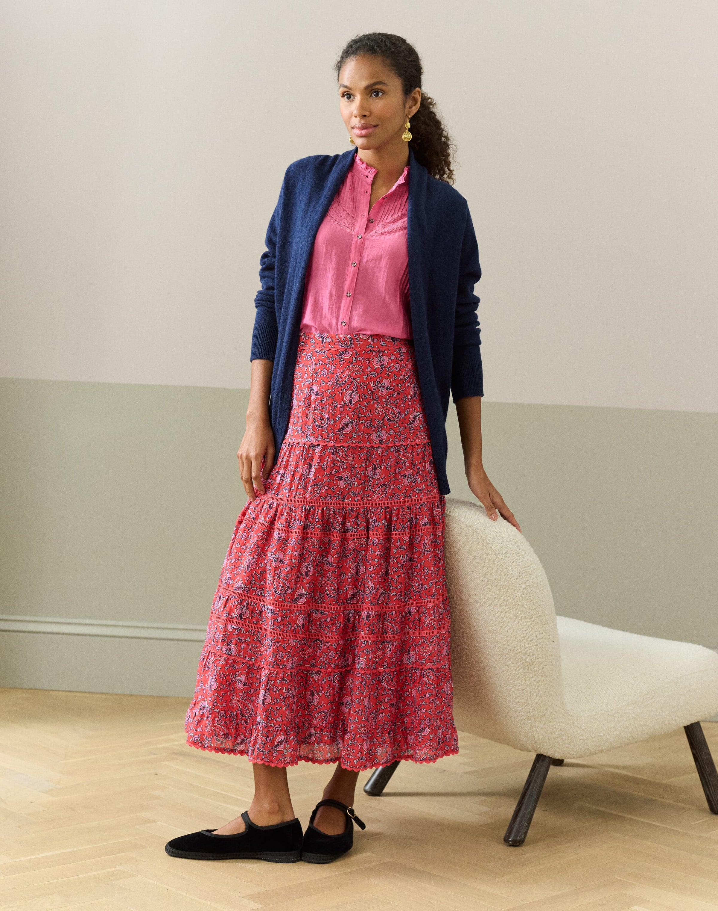 Silk Cotton Tiered Skirt