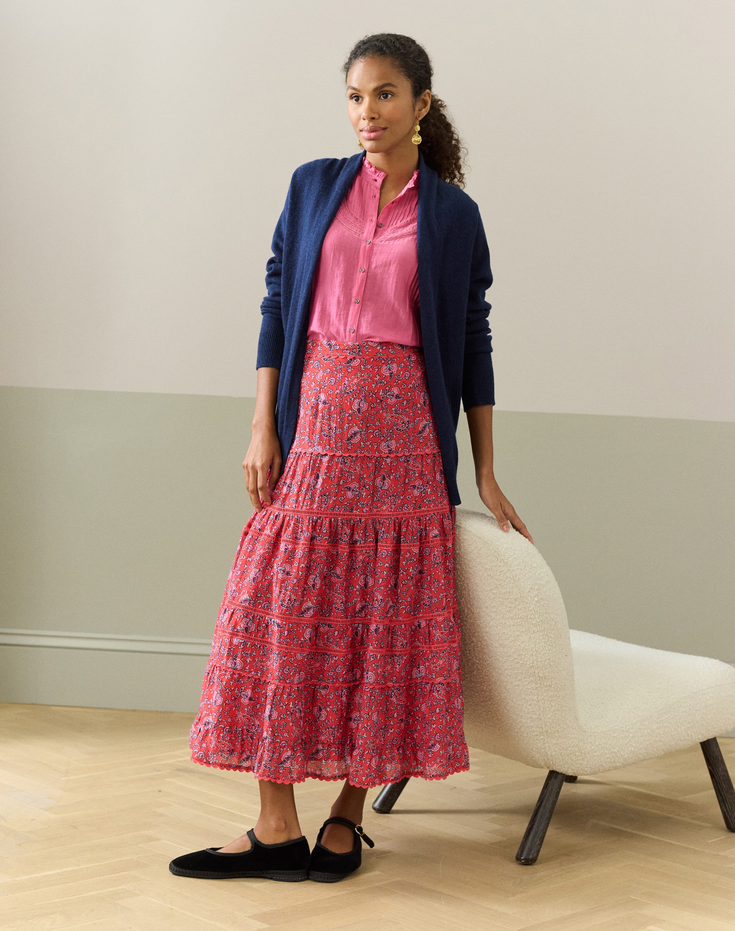 Silk Cotton Tiered Skirt