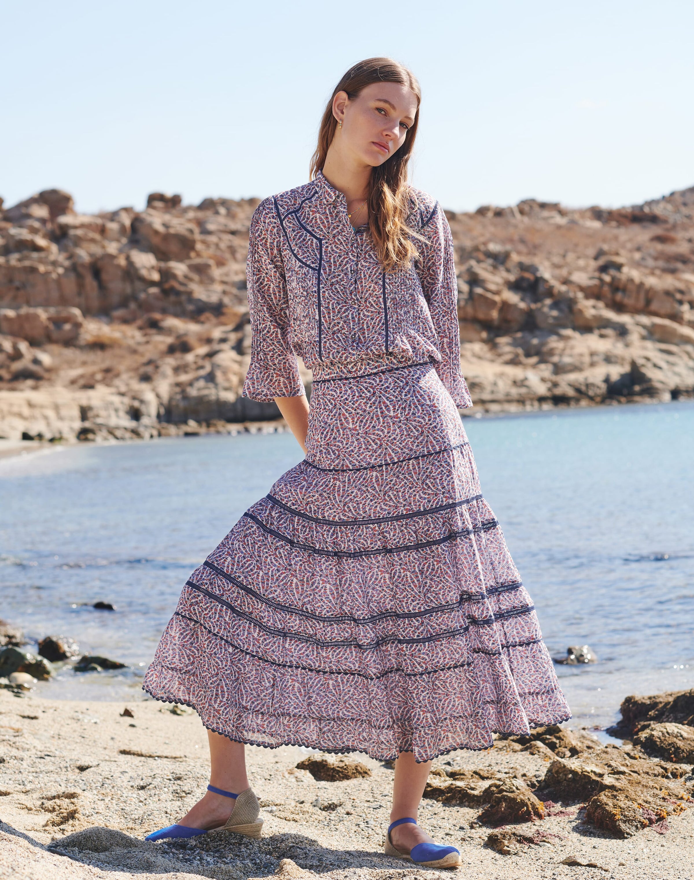 Silk Cotton Tiered Skirt