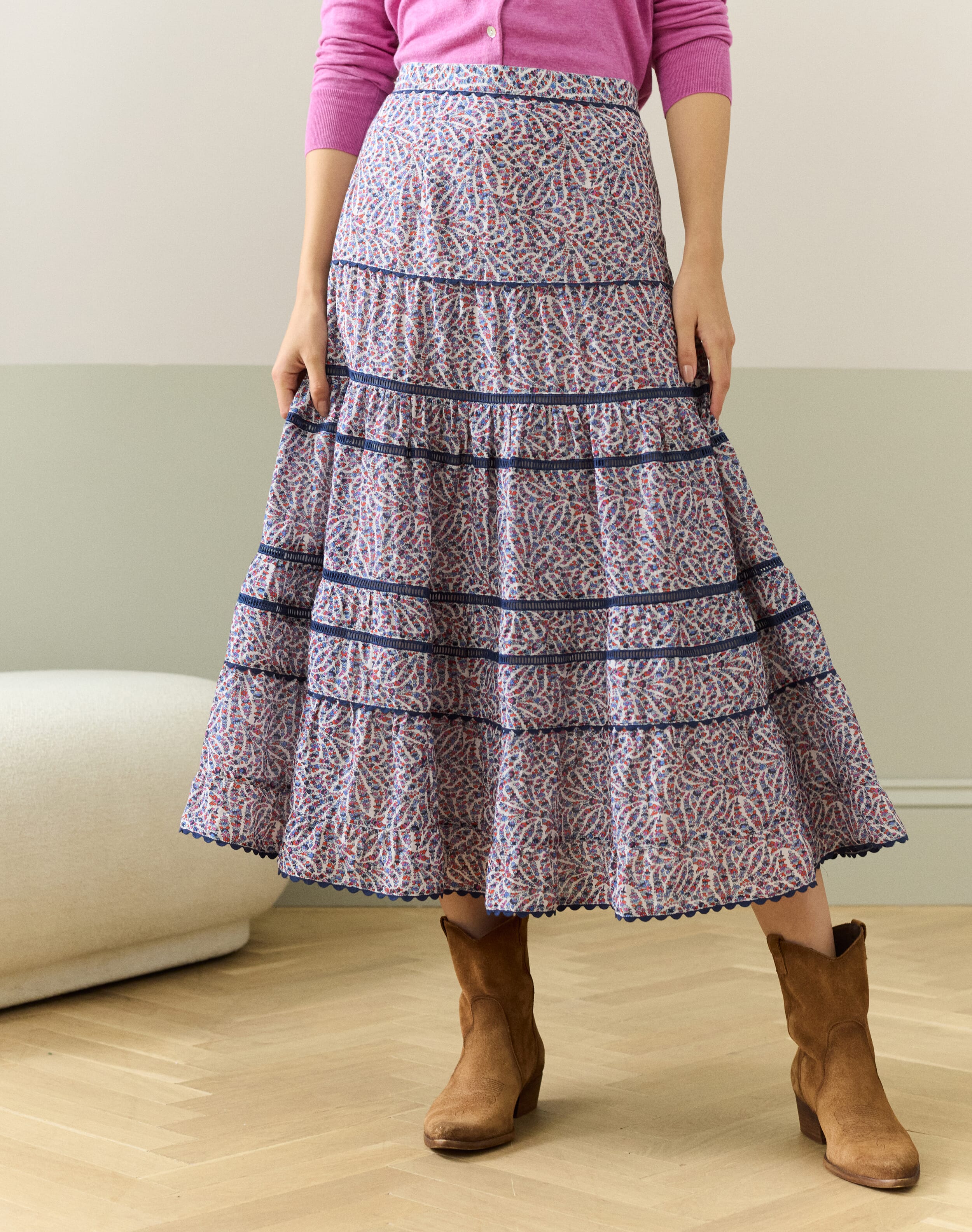 Silk Cotton Tiered Skirt