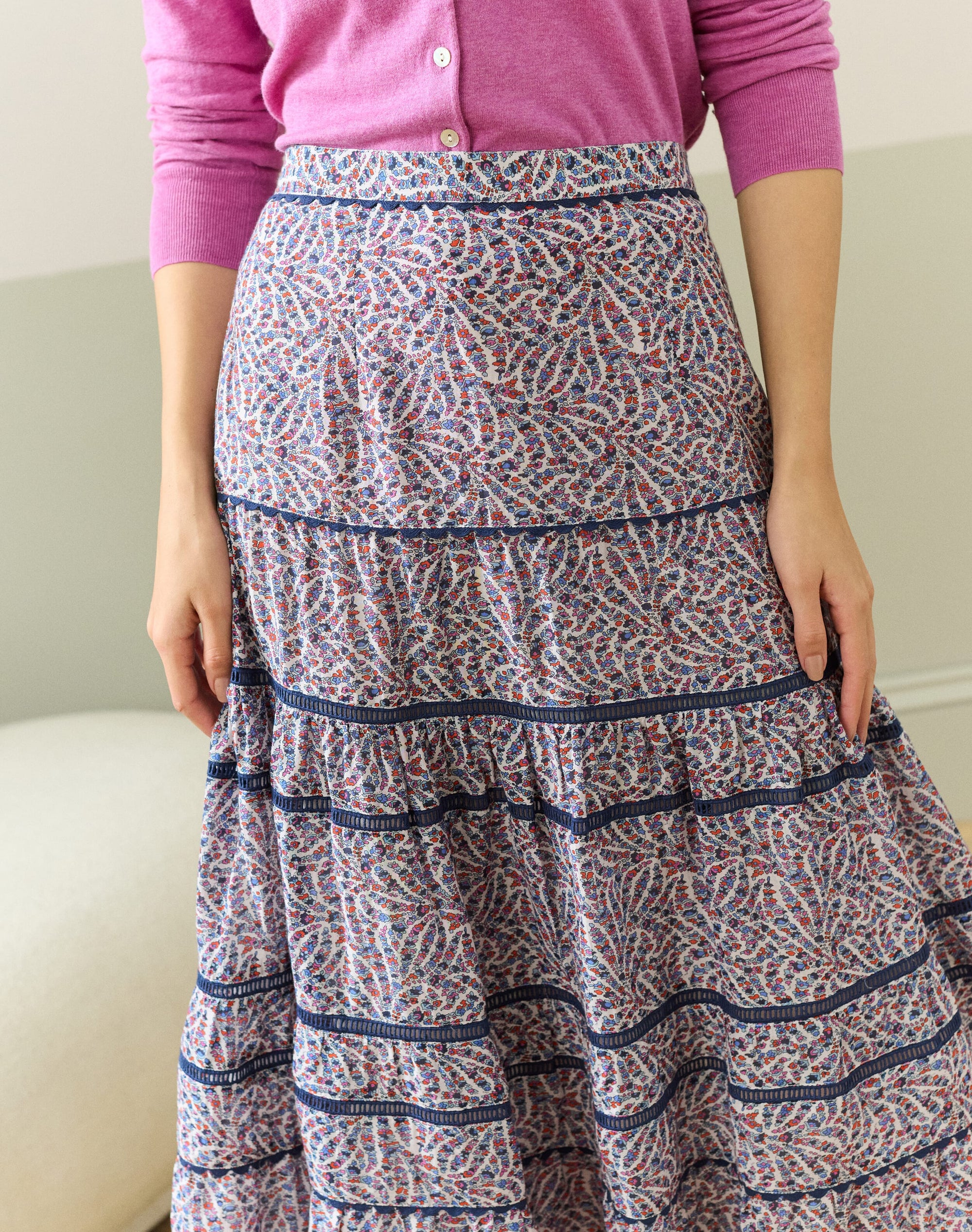 Silk Cotton Tiered Skirt