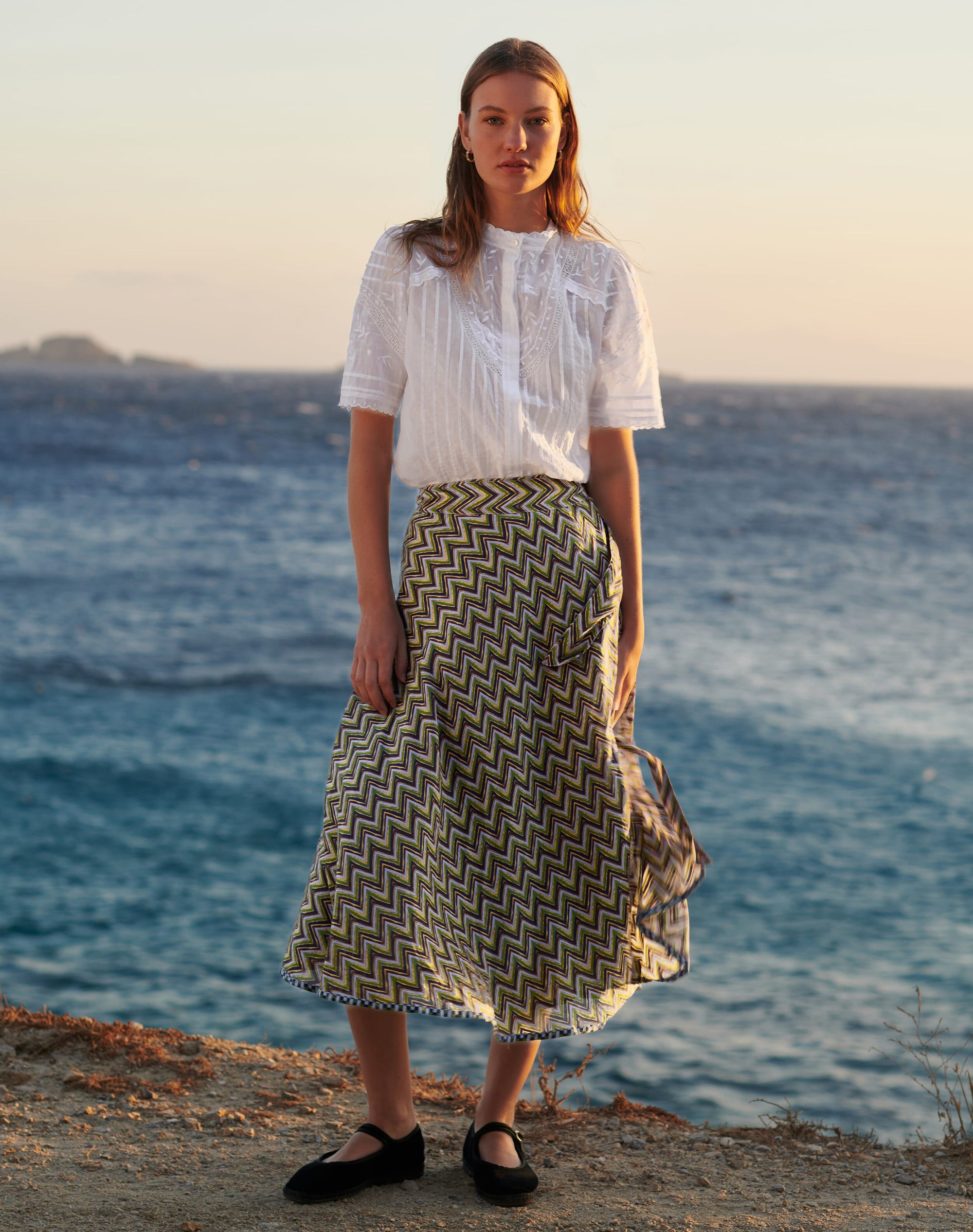Silk Cotton Zig Zag Wrap Skirt