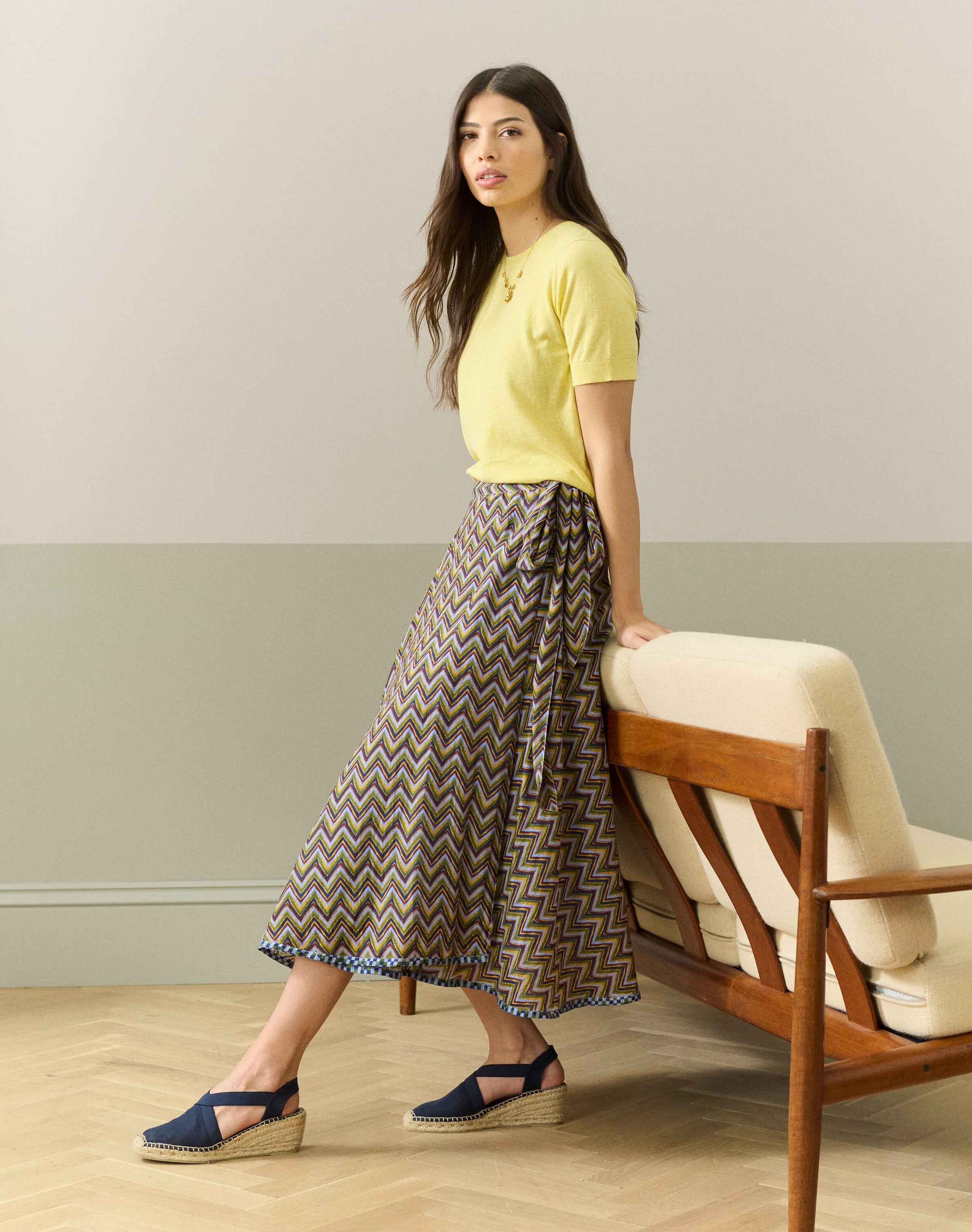 Silk Cotton Zig Zag Wrap Skirt