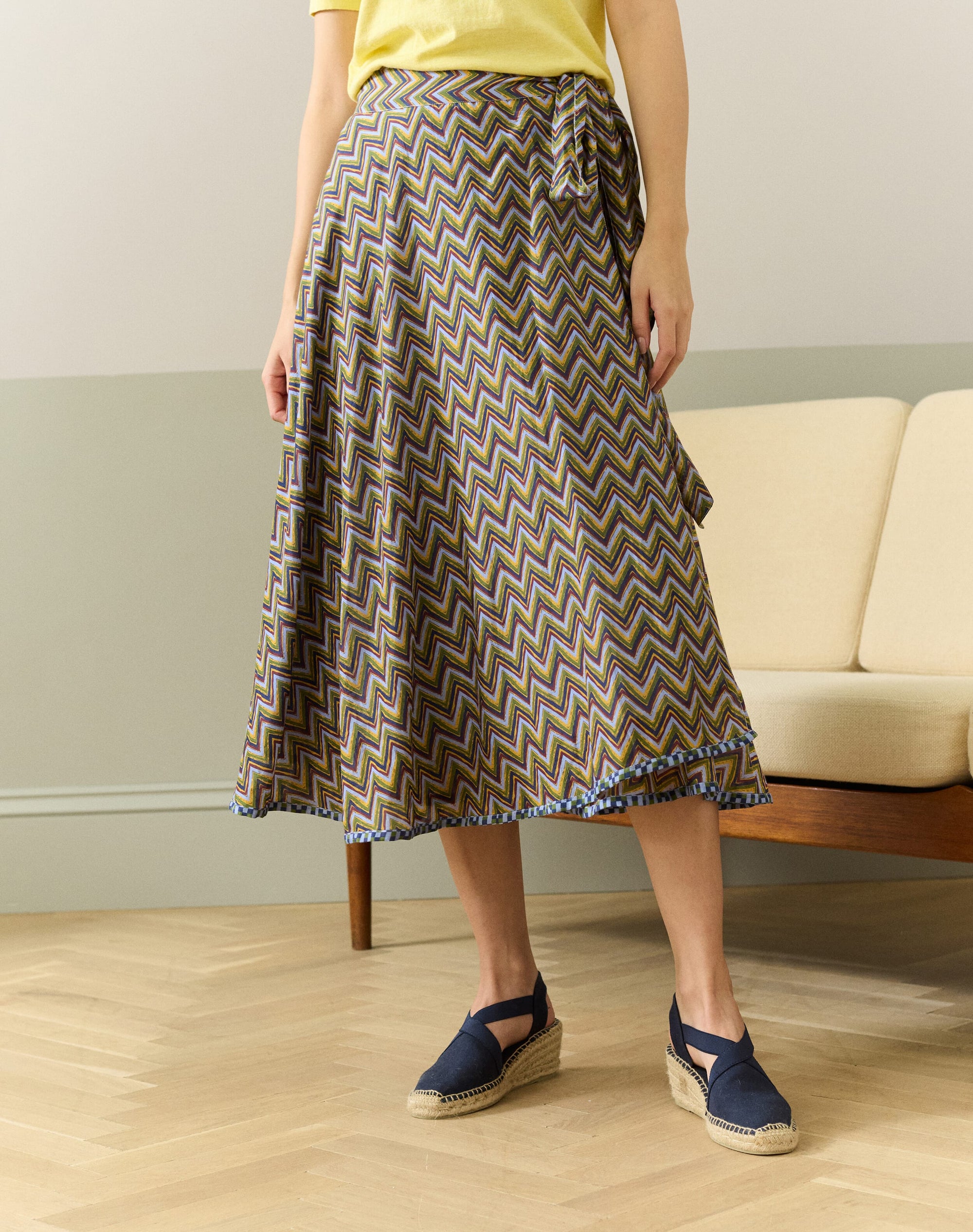 Silk Cotton Zig Zag Wrap Skirt