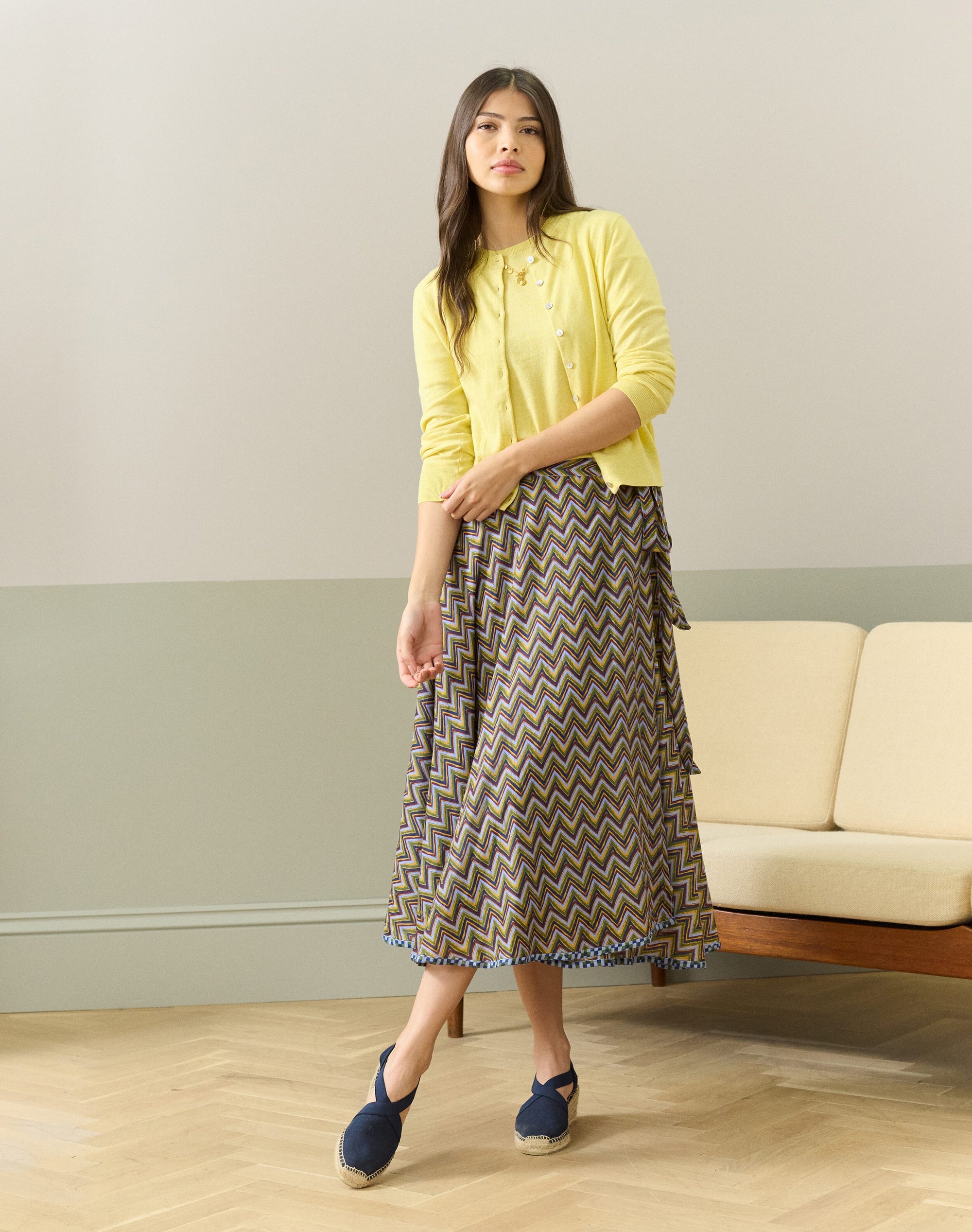 Silk Cotton Zig Zag Wrap Skirt