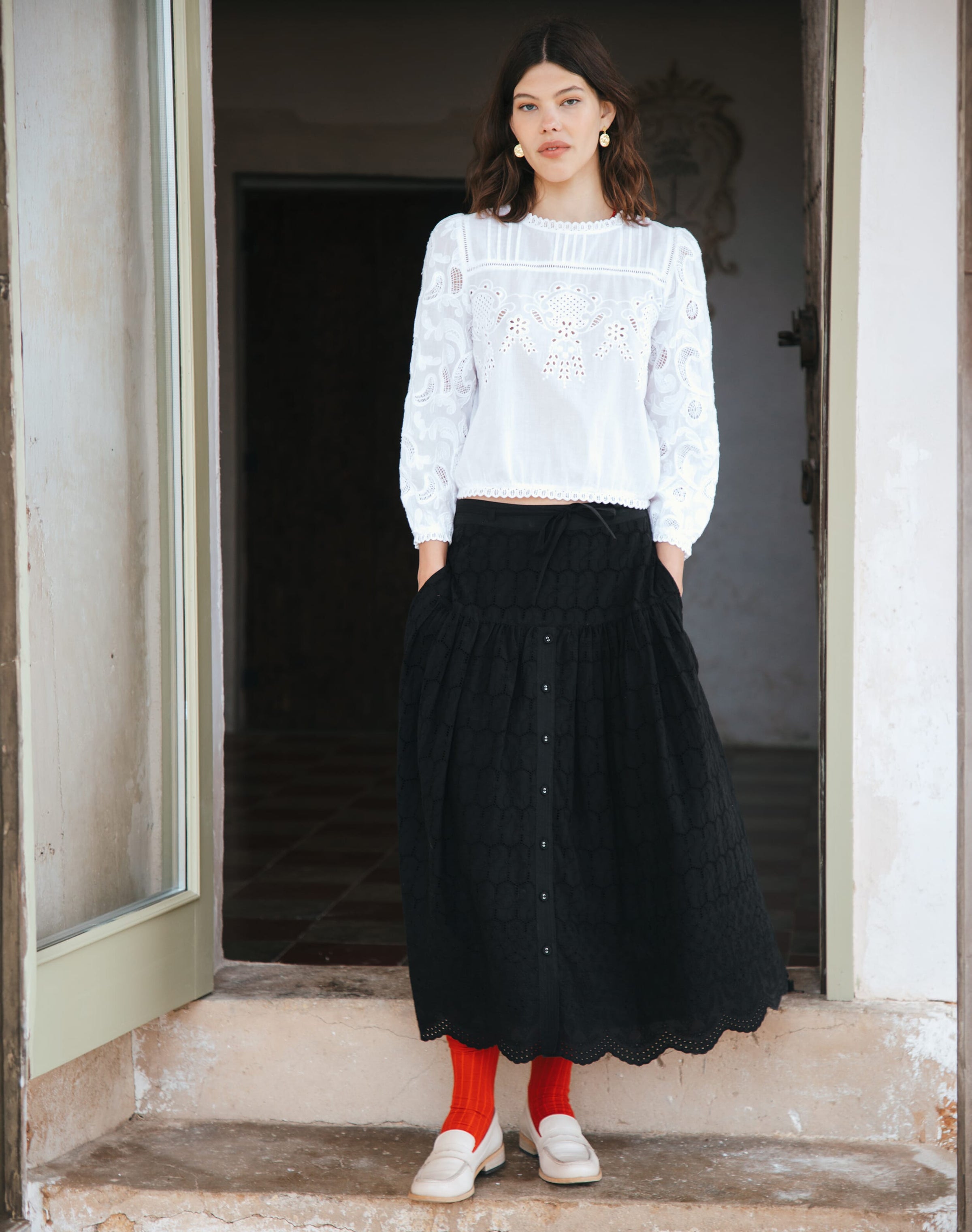 Organic Cotton Broderie Anglaise Skirt