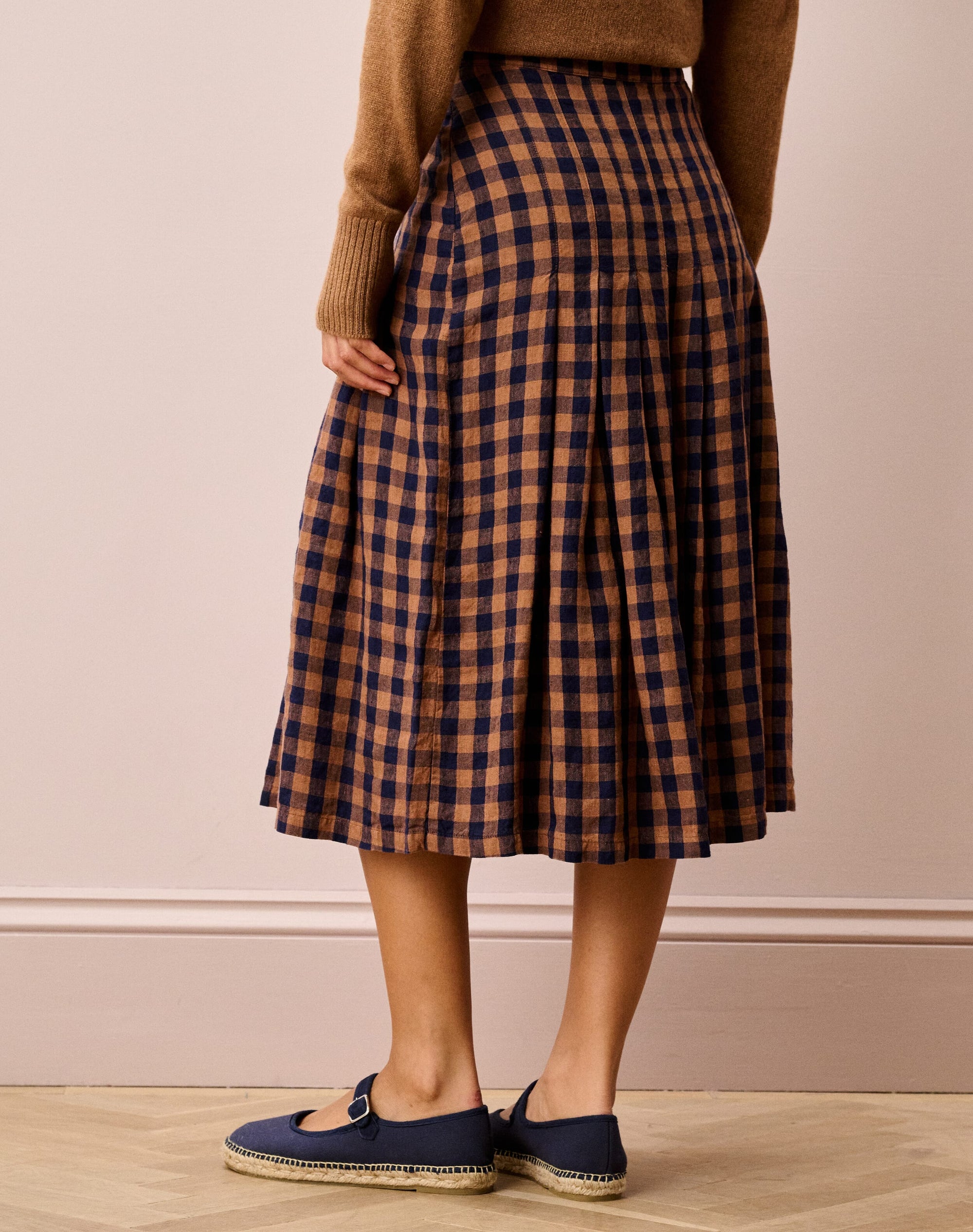 Gingham Linen Pleated Skirt