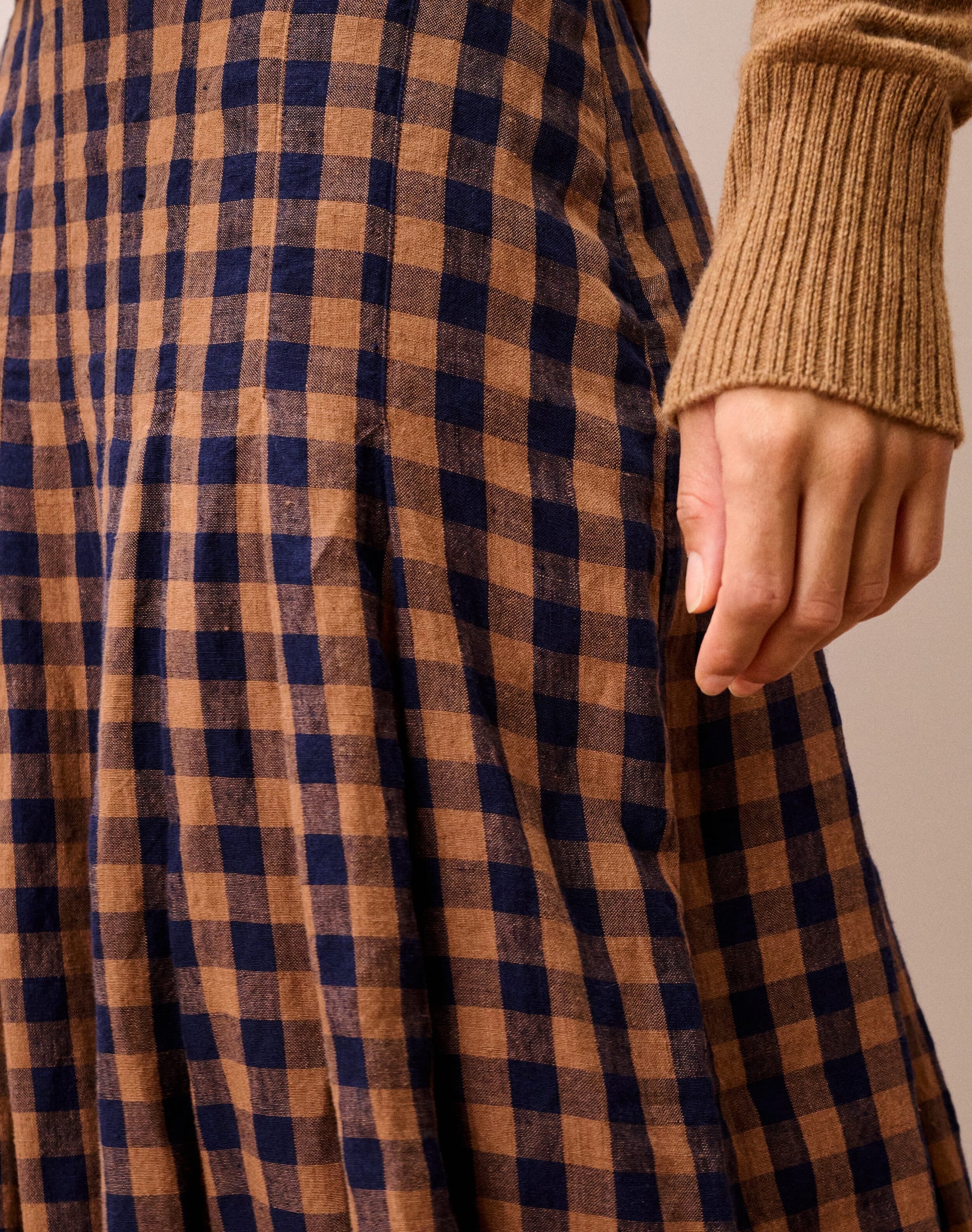 Gingham Linen Pleated Skirt
