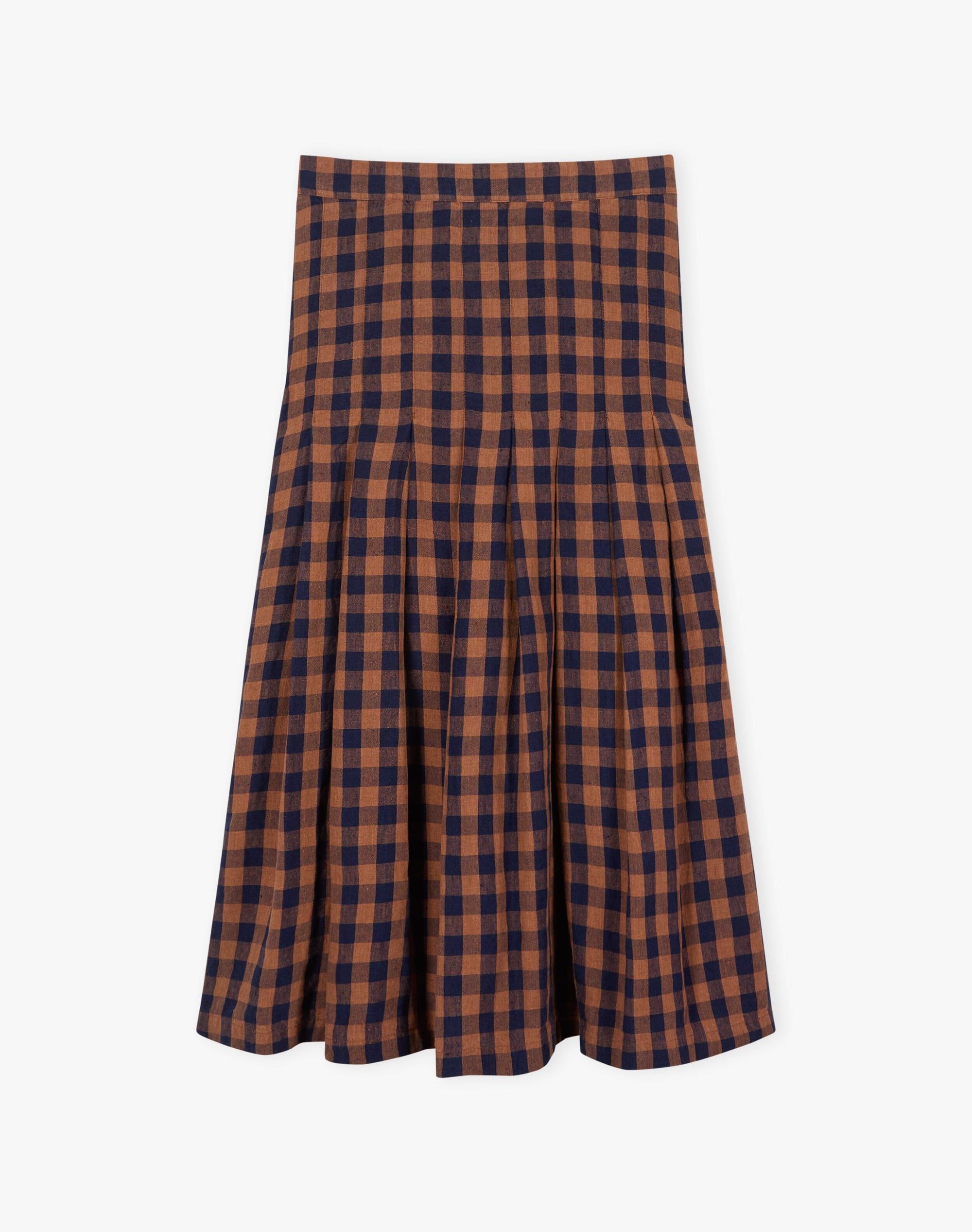 Gingham Linen Pleated Skirt