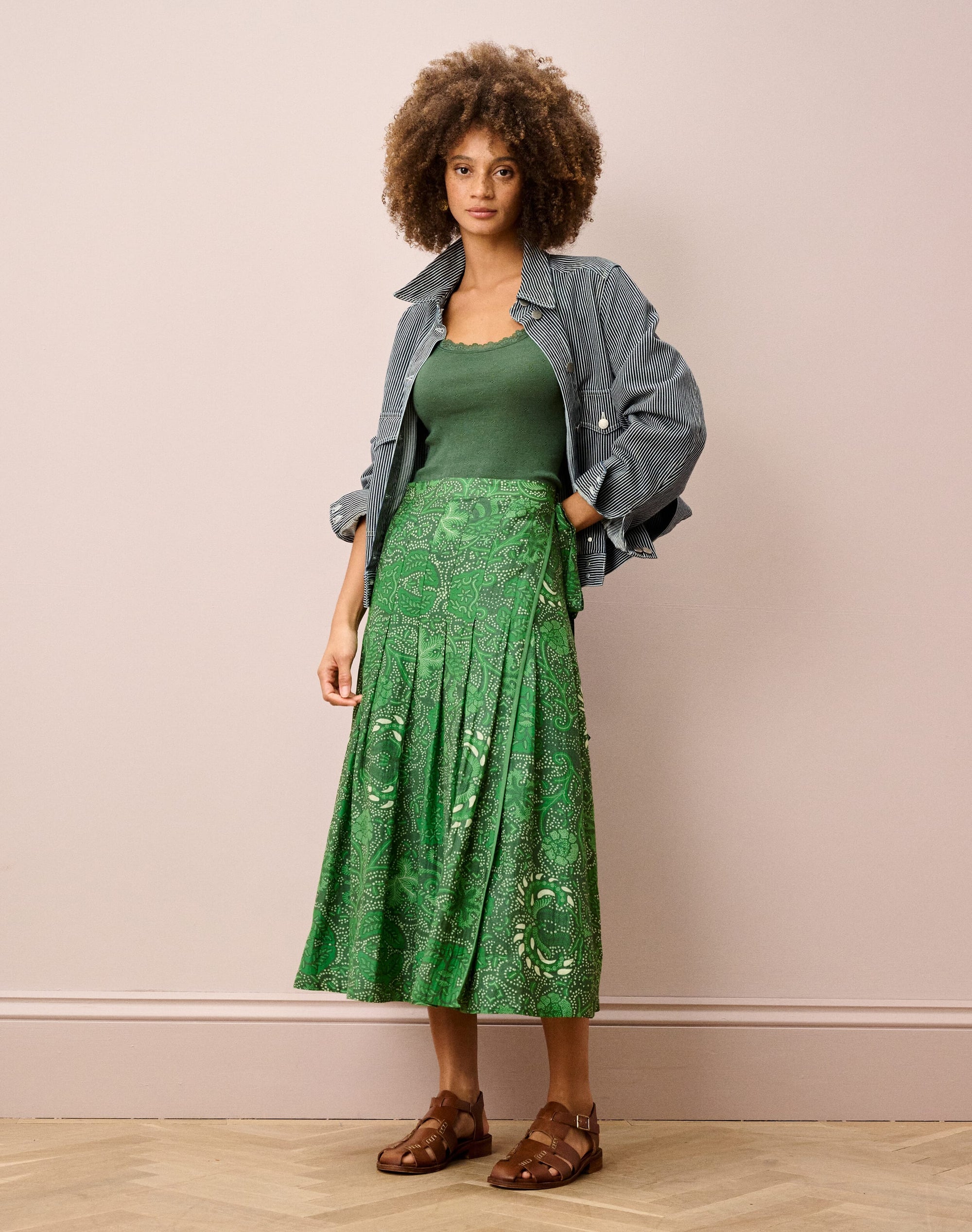 Silk Cotton Pleated Wrap Skirt