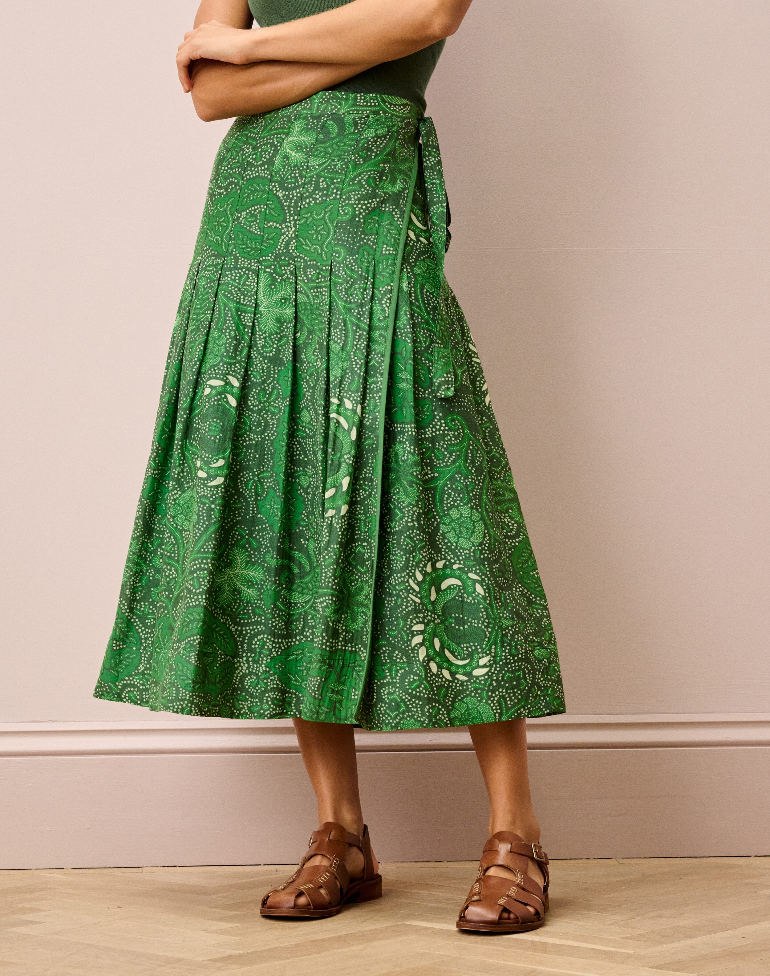 Silk Cotton Pleated Wrap Skirt