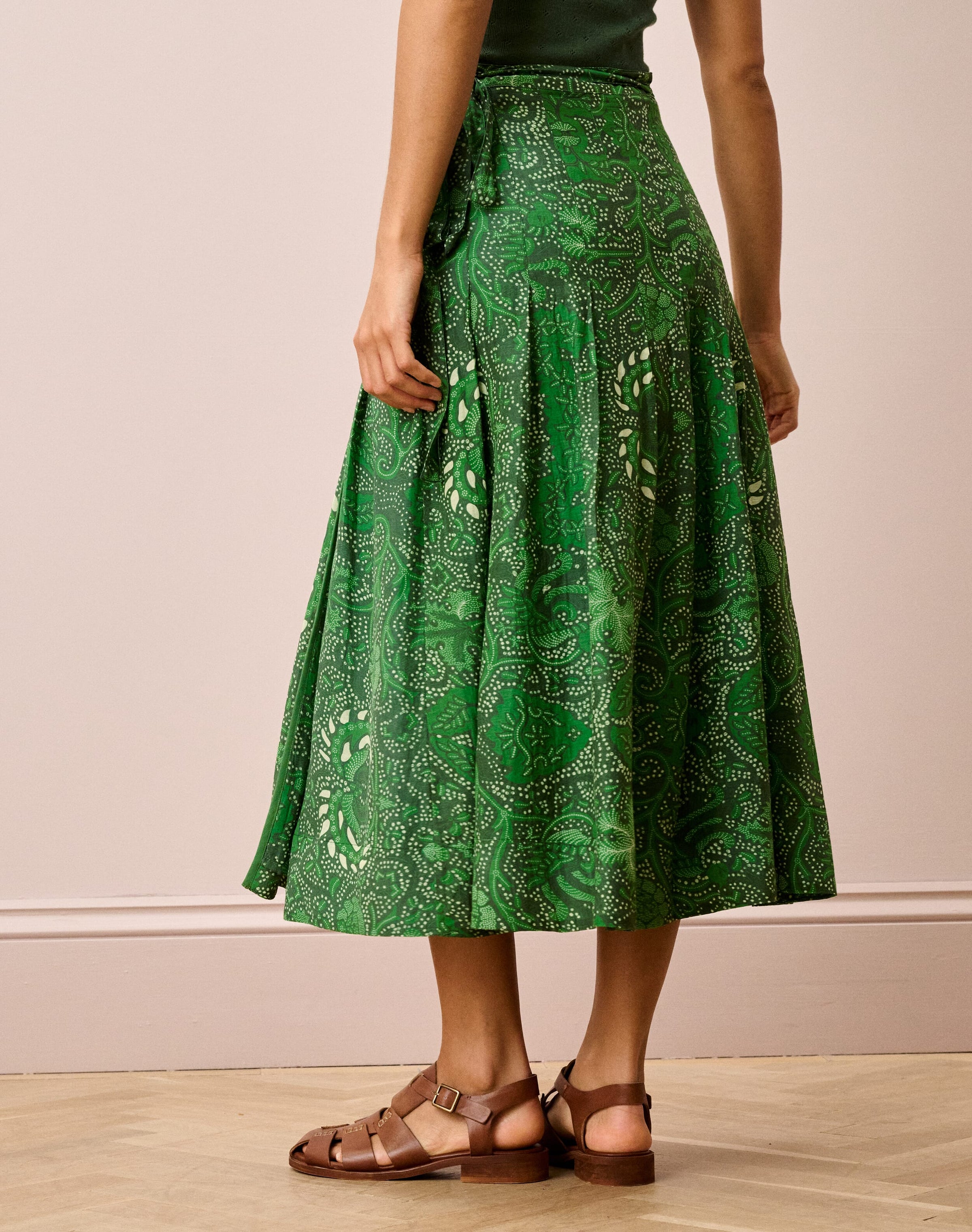 Silk Cotton Pleated Wrap Skirt