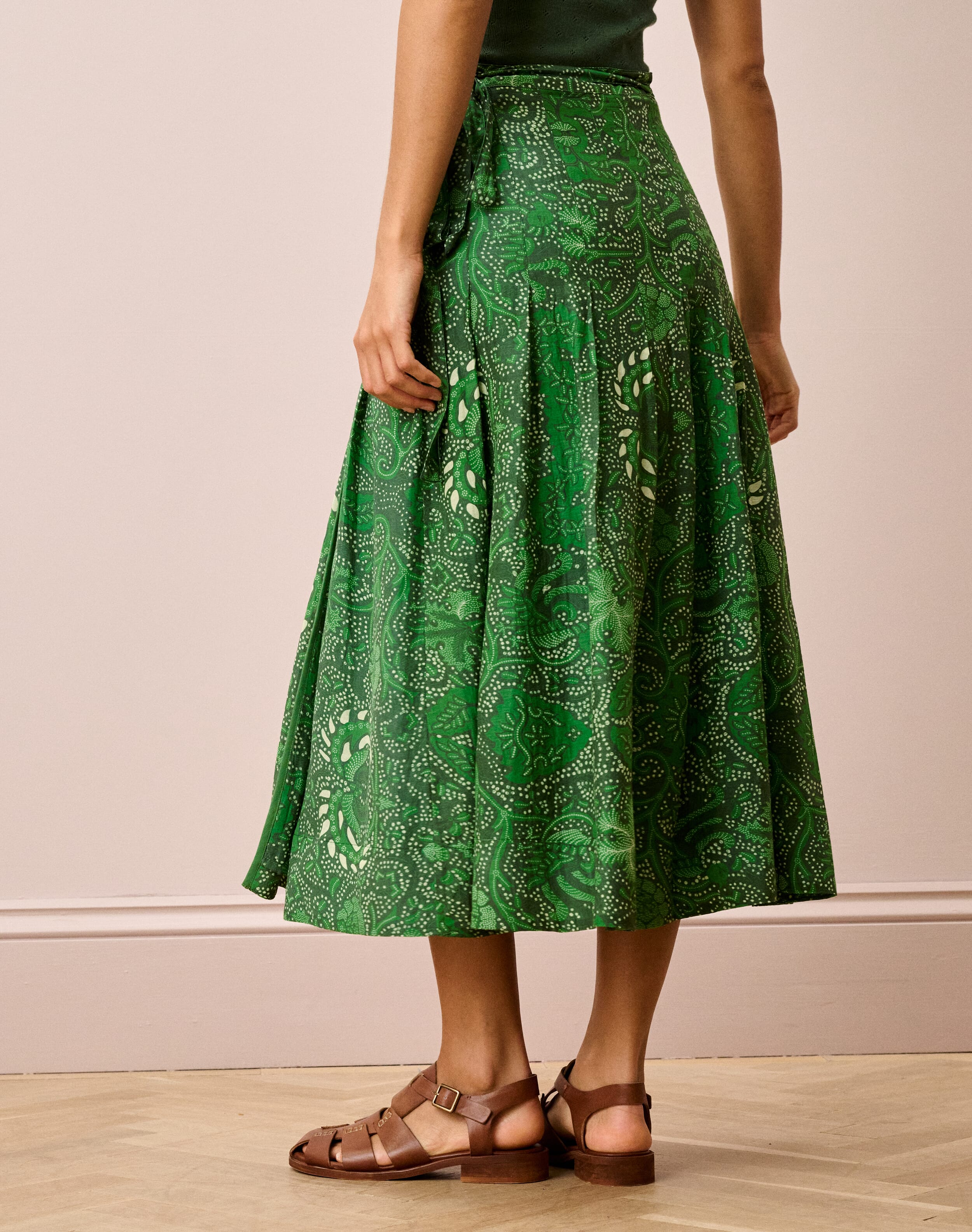 Silk Cotton Pleated Wrap Skirt