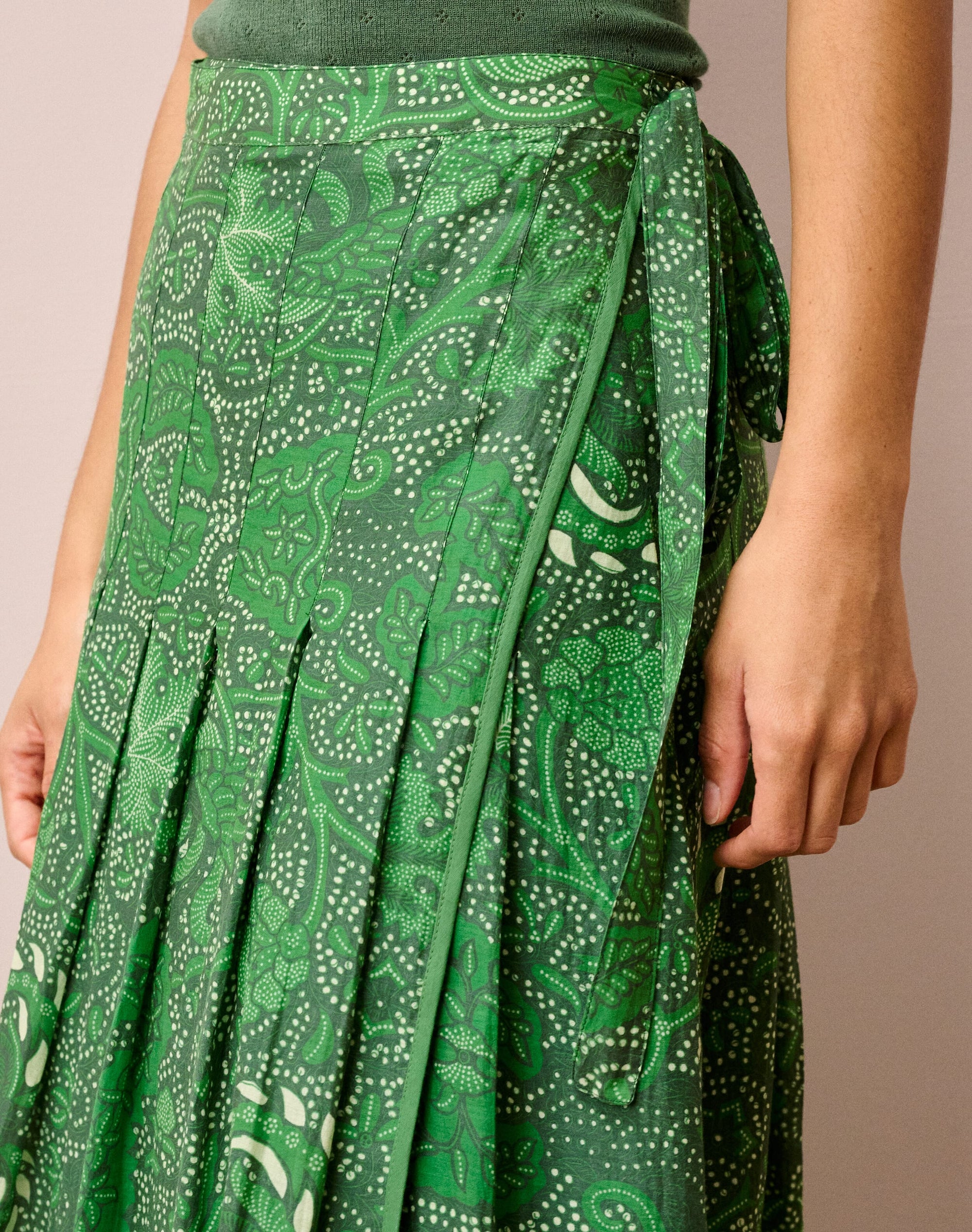 Silk Cotton Pleated Wrap Skirt