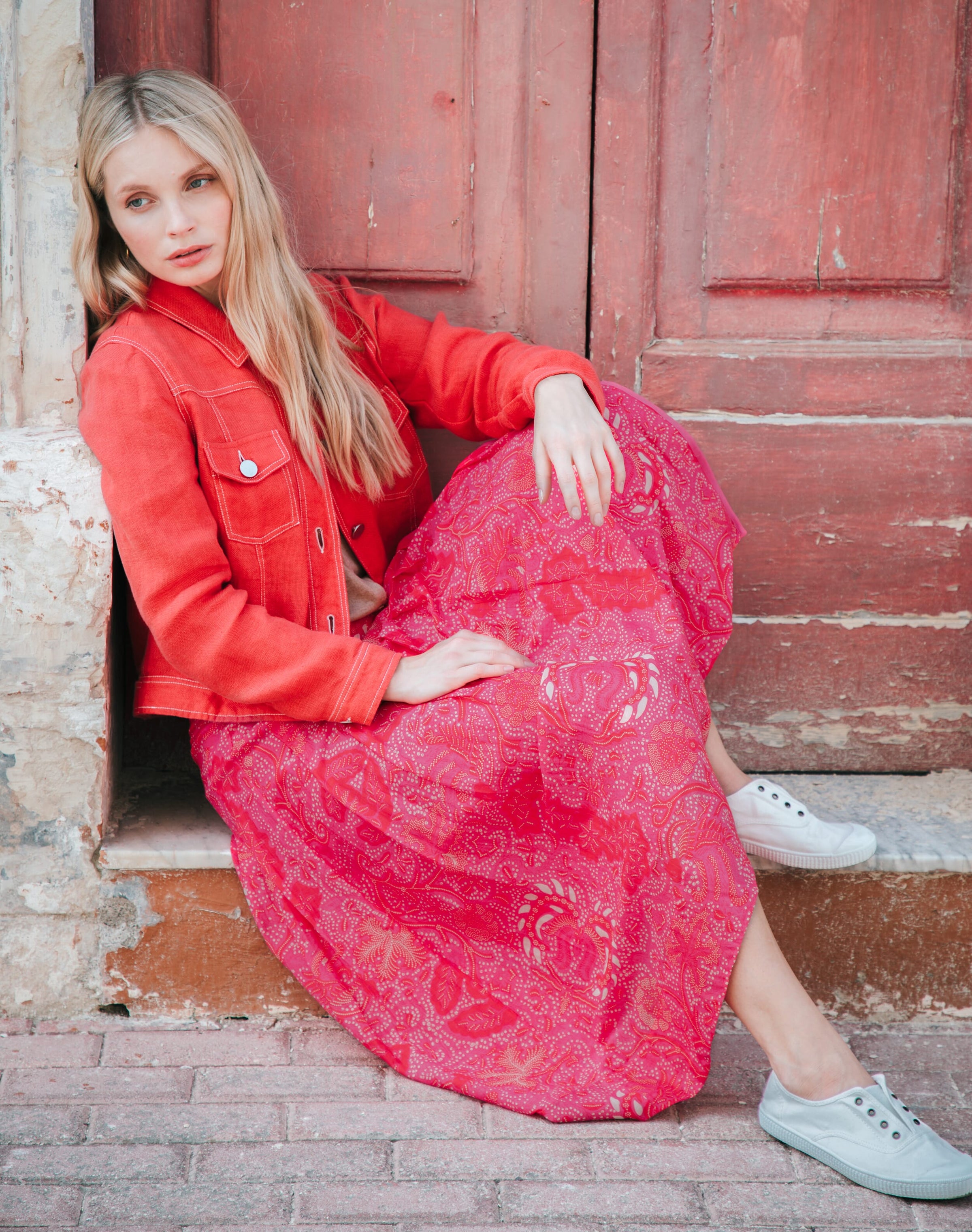 Silk Cotton Pleated Wrap Skirt