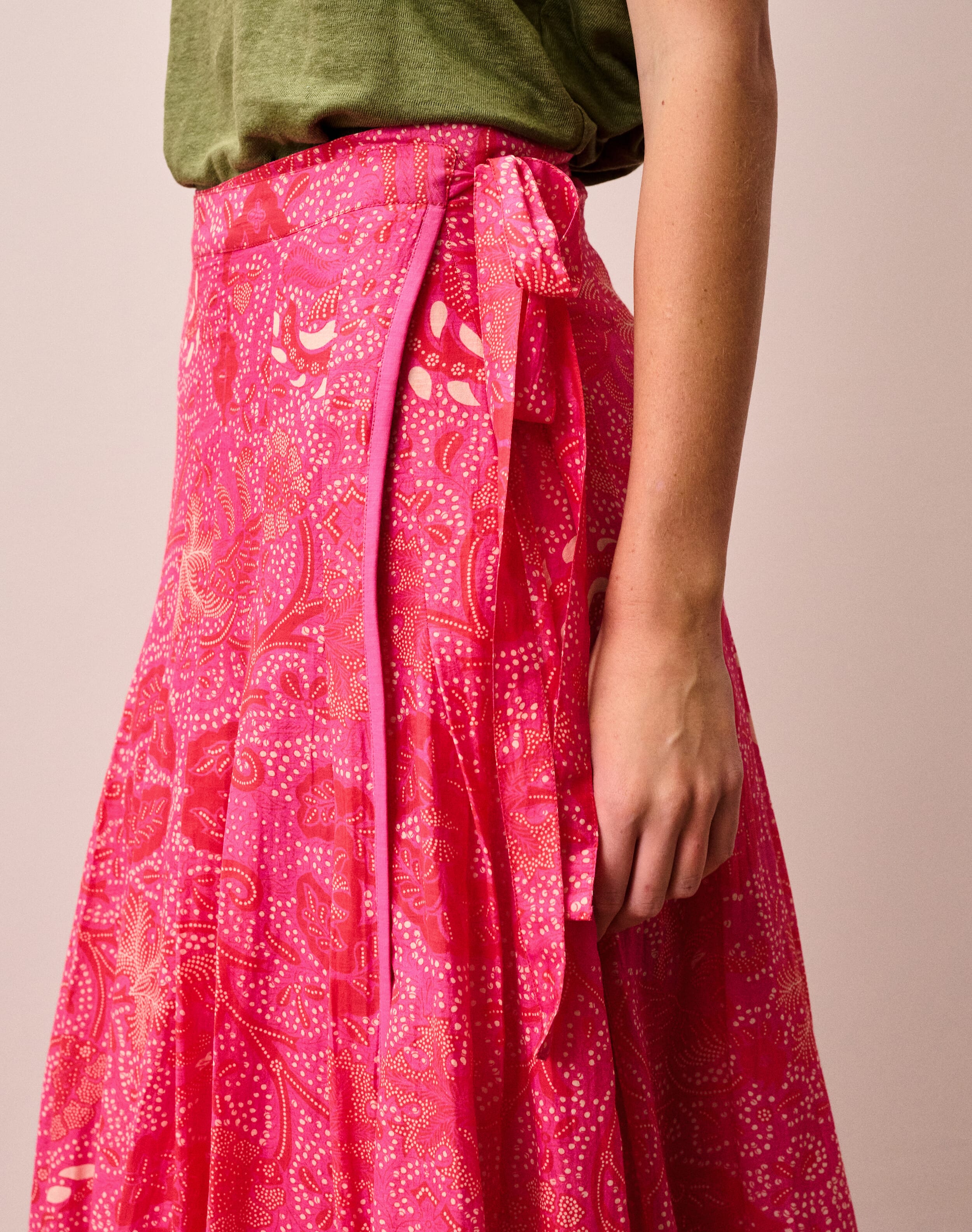 Silk Cotton Pleated Wrap Skirt