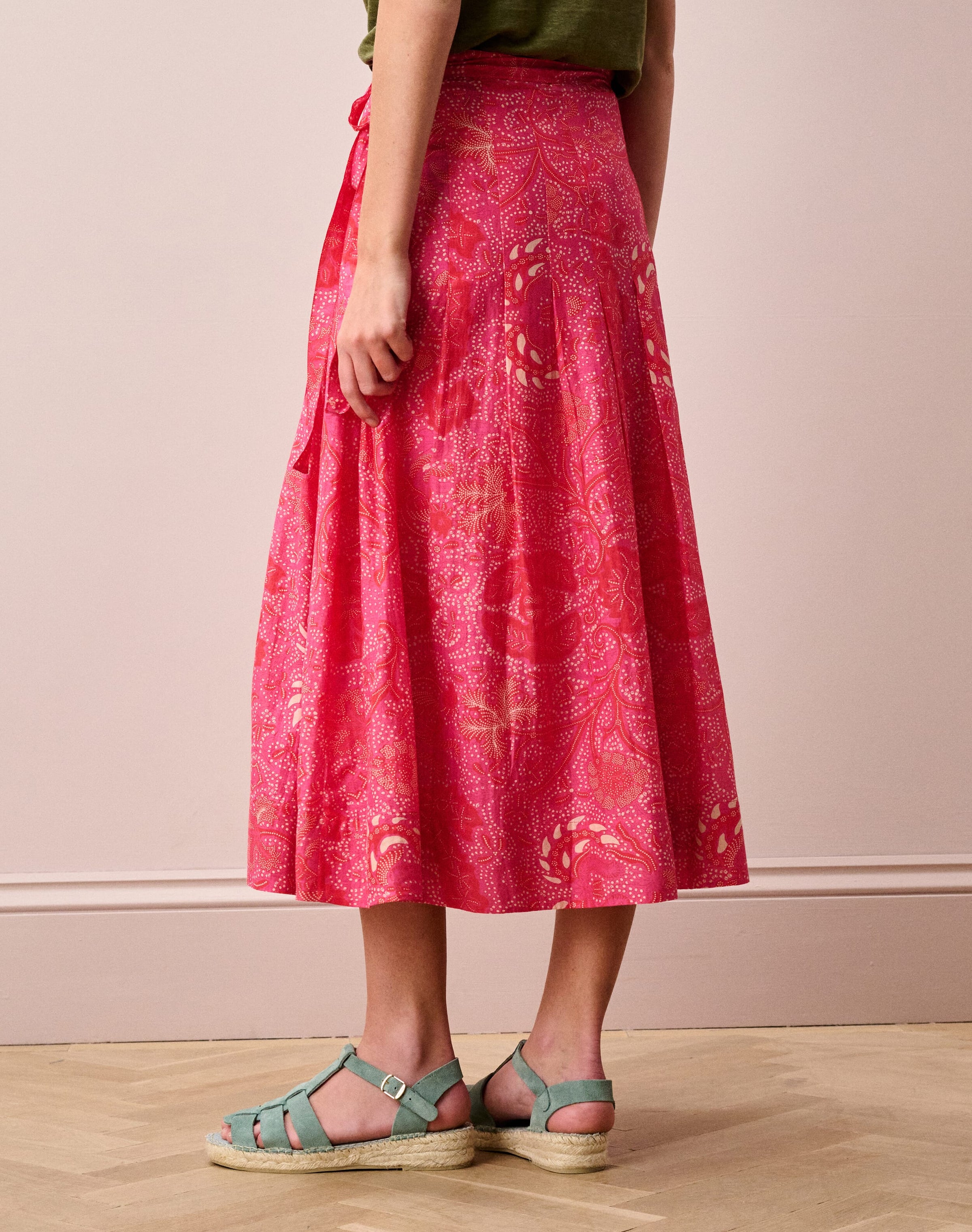 Silk Cotton Pleated Wrap Skirt