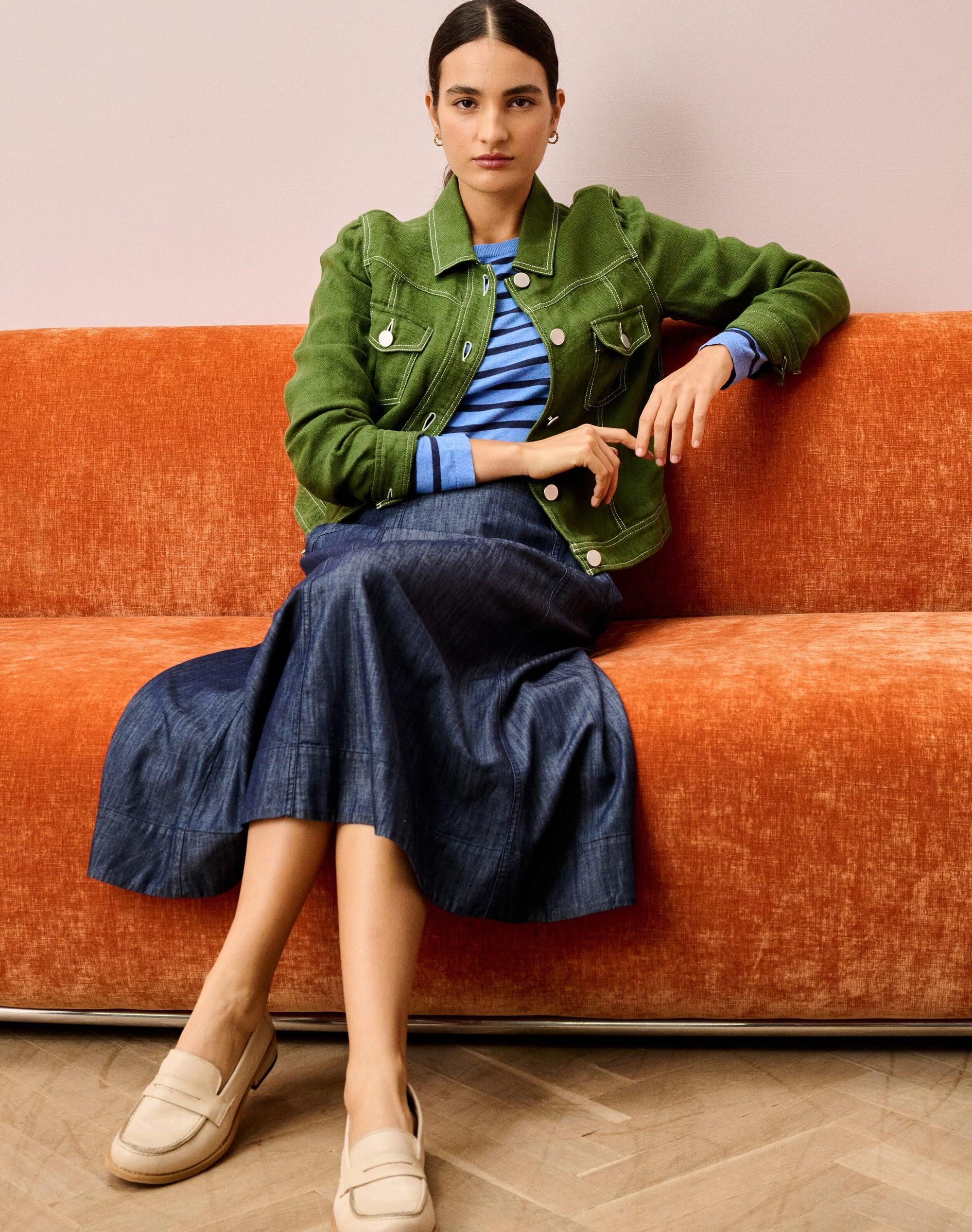 Cotton Denim Utility Skirt