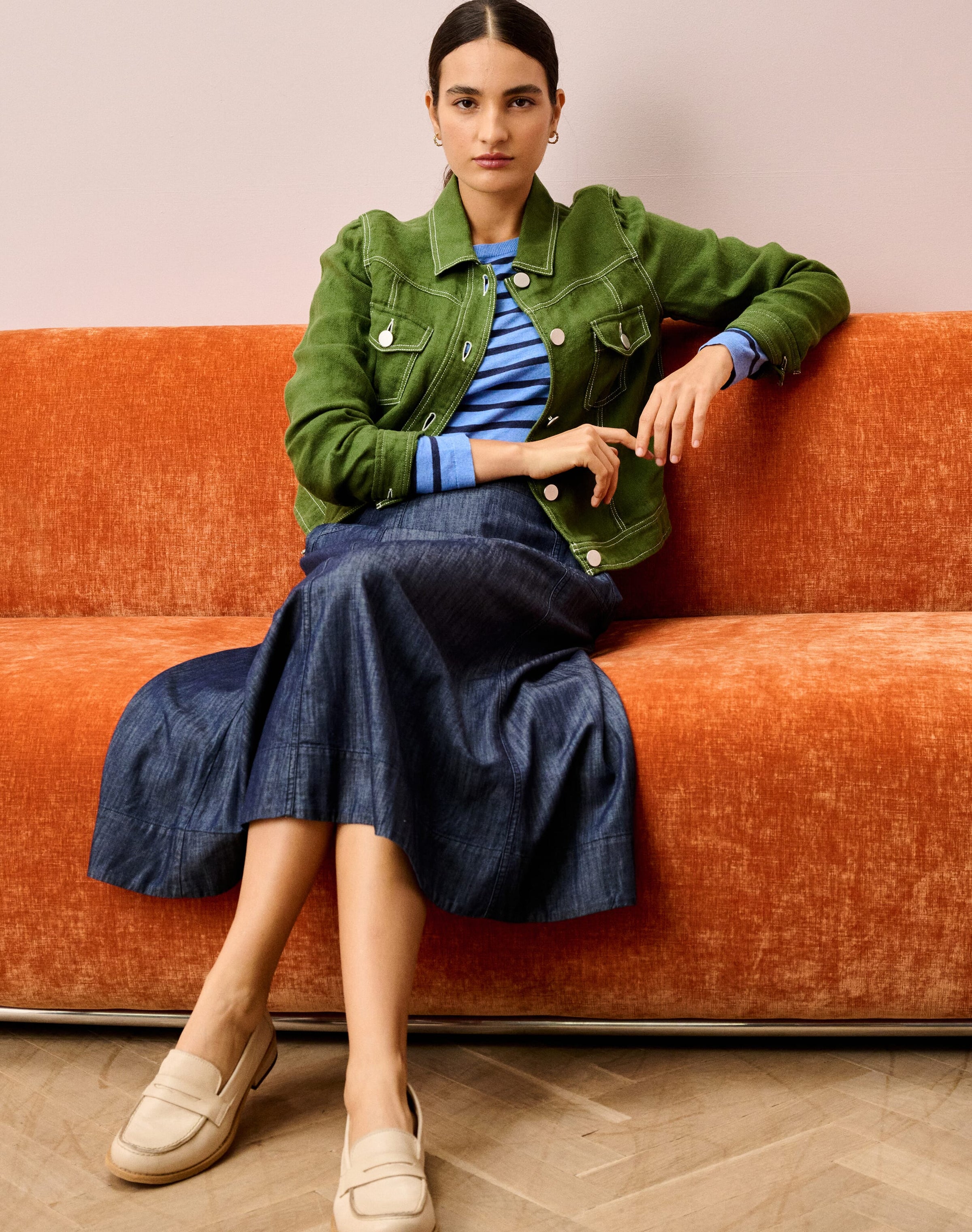 Cotton Denim Utility Skirt