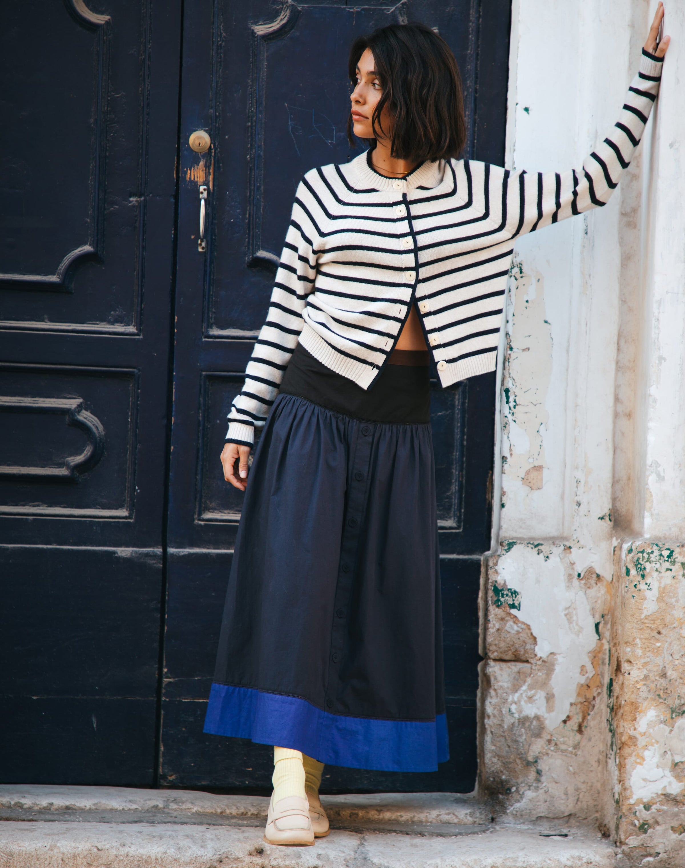 Cotton Poplin Colour Block Skirt