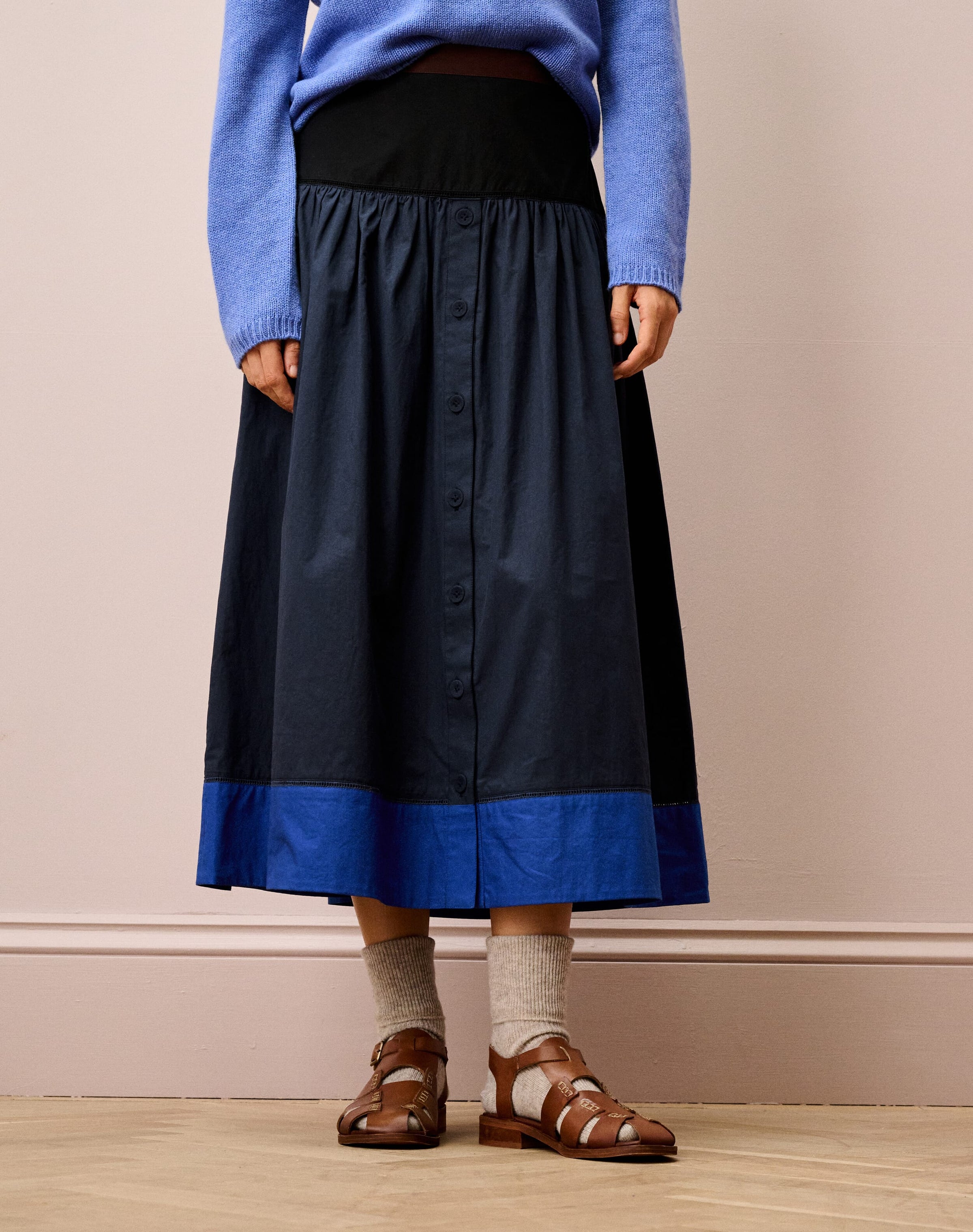 Cotton Poplin Colour Block Skirt