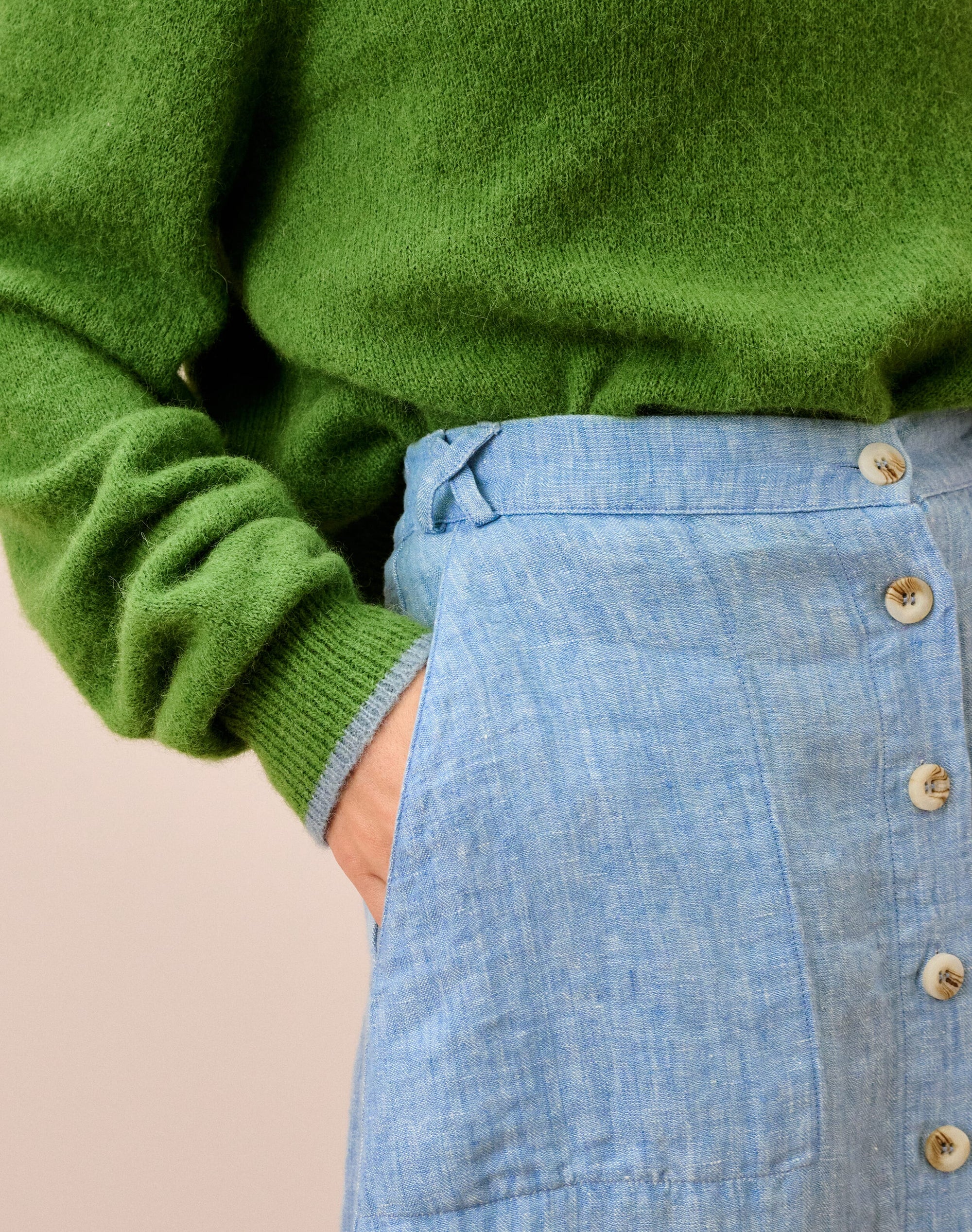 Herringbone Linen Button Through Skirt