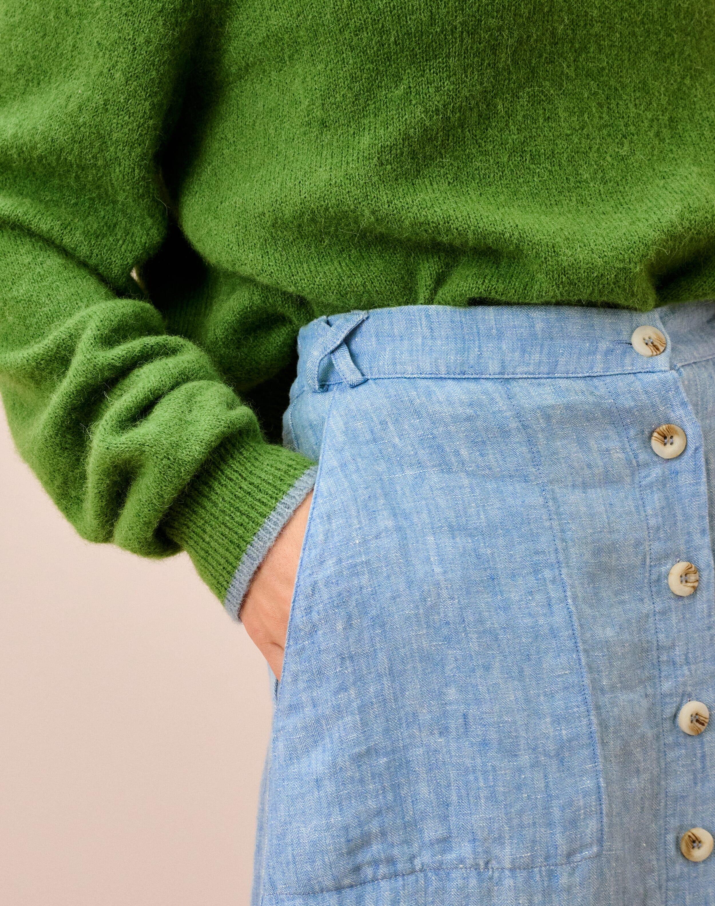Herringbone Linen Button Through Skirt