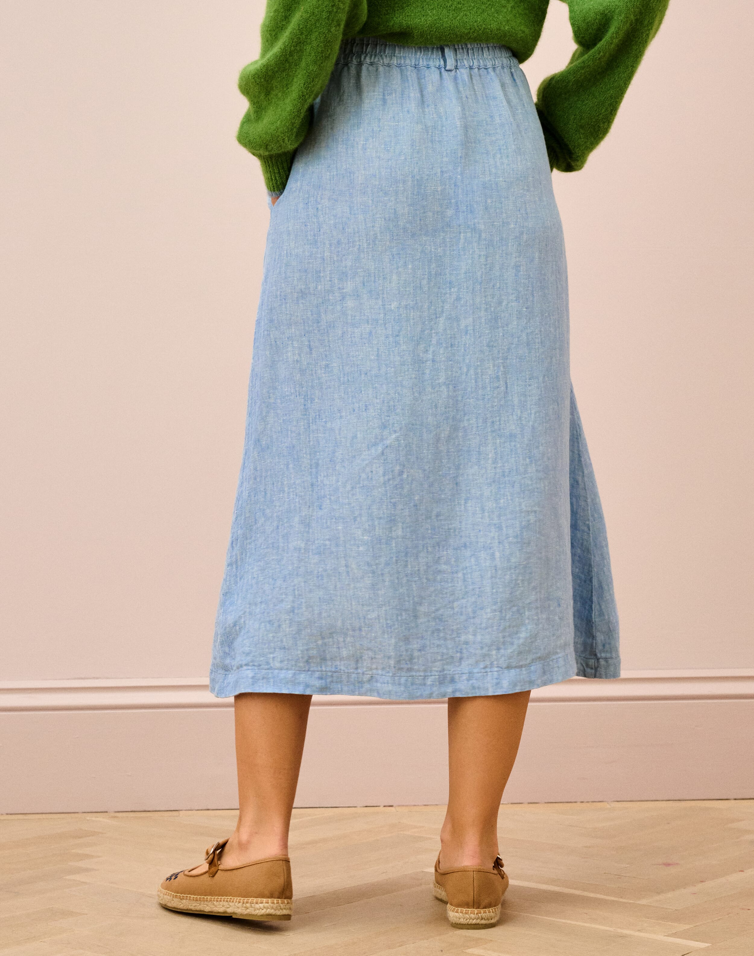 Herringbone Linen Button Through Skirt