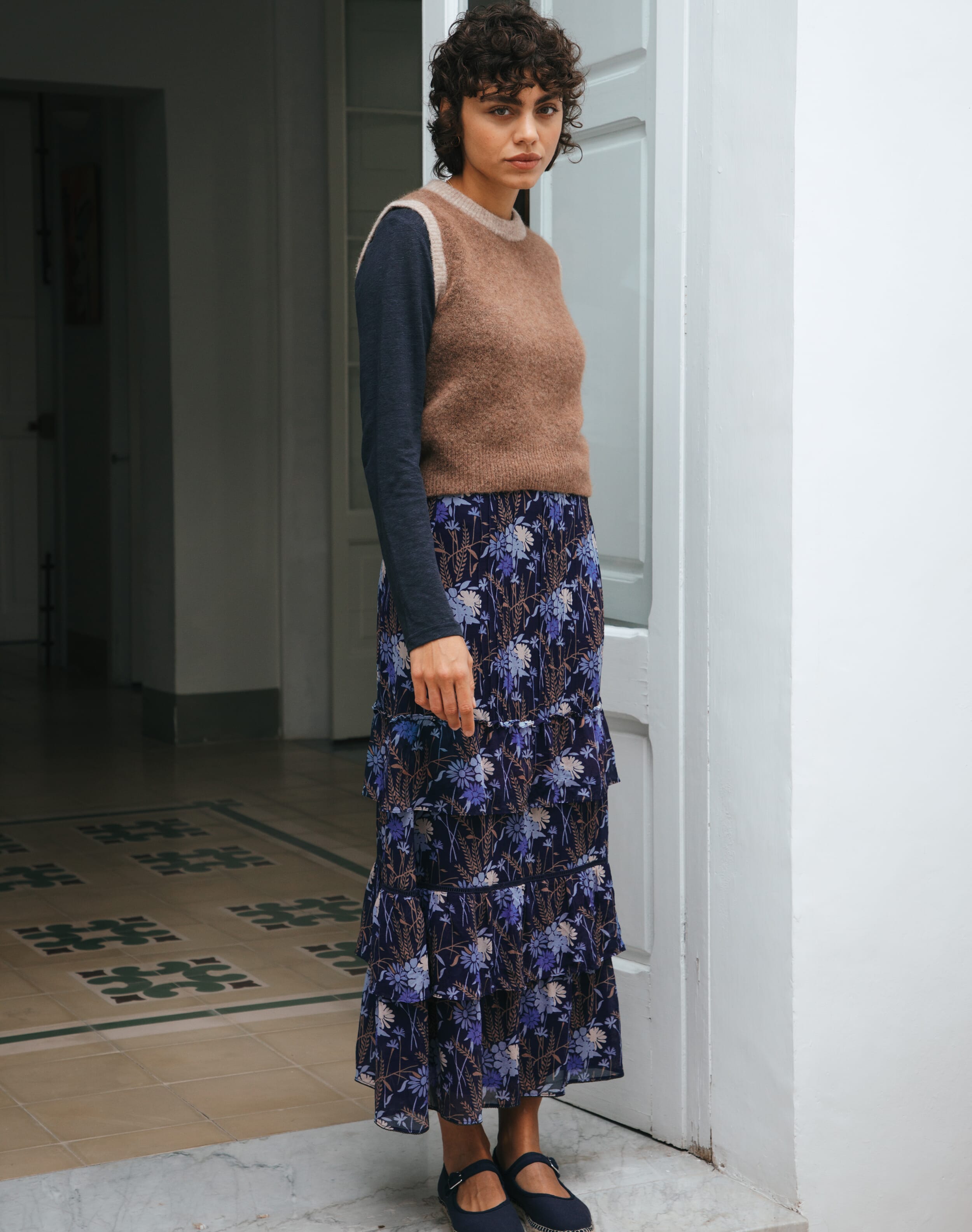 Silk Floral Print Skirt