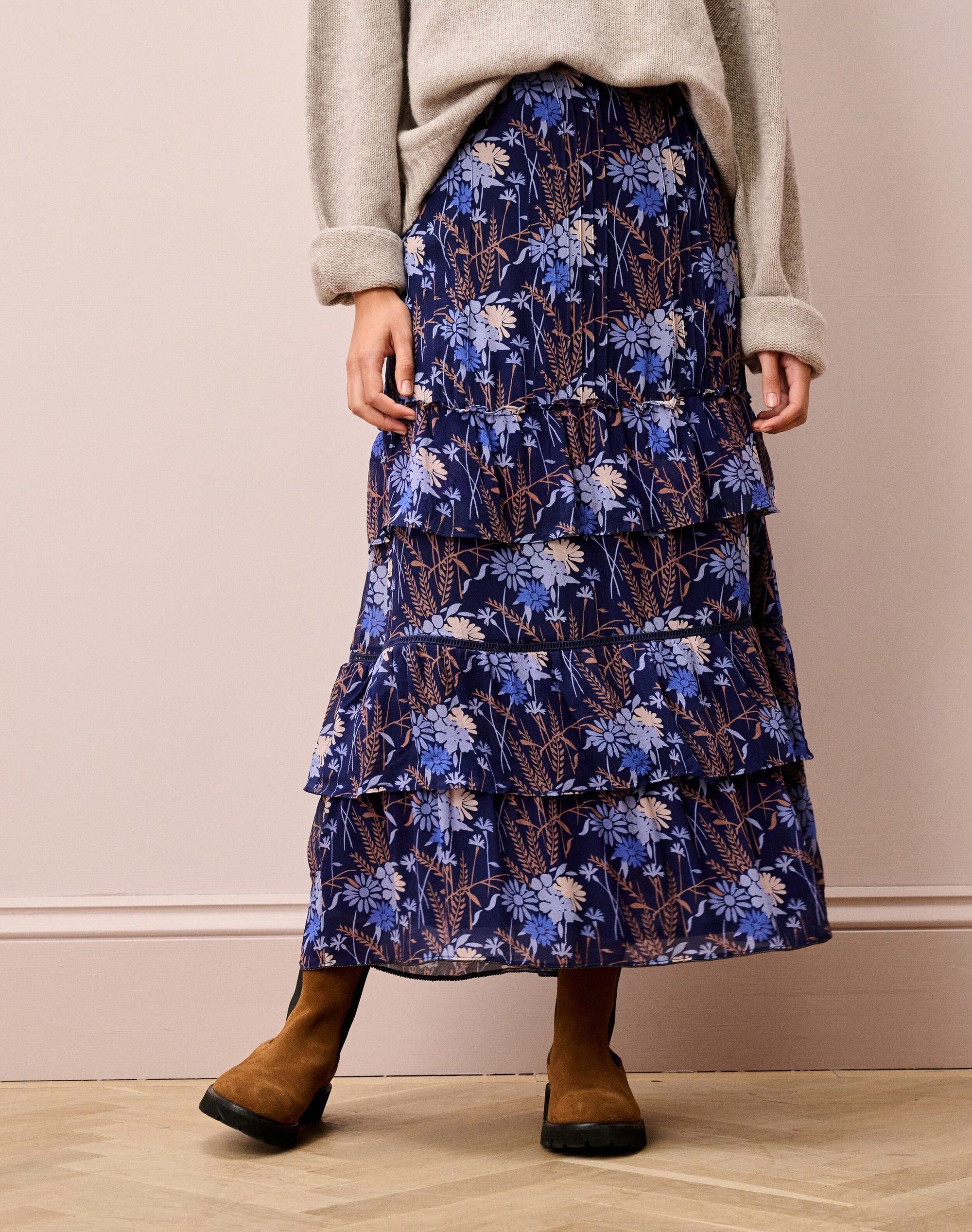 Silk Floral Print Skirt
