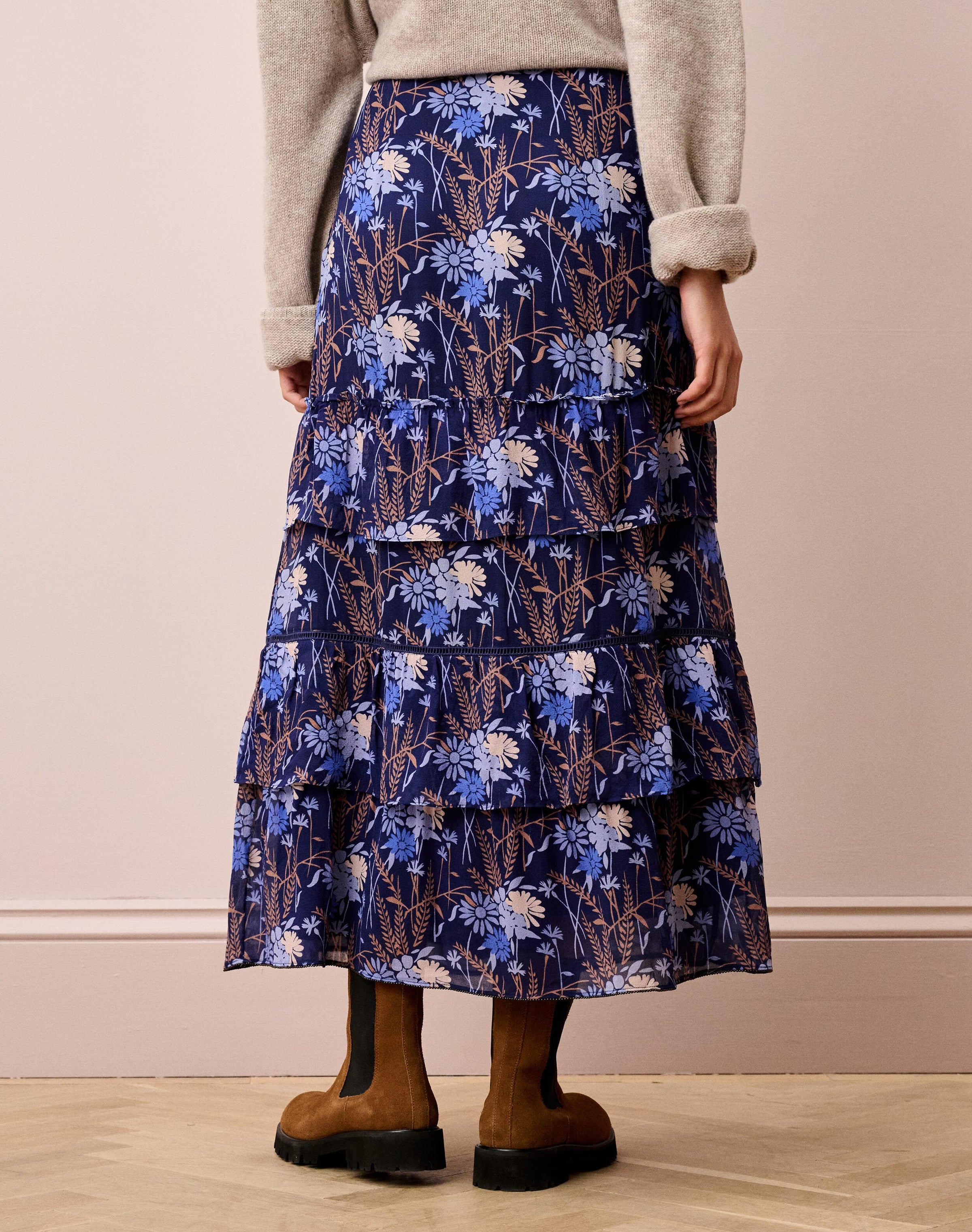Silk Floral Print Skirt