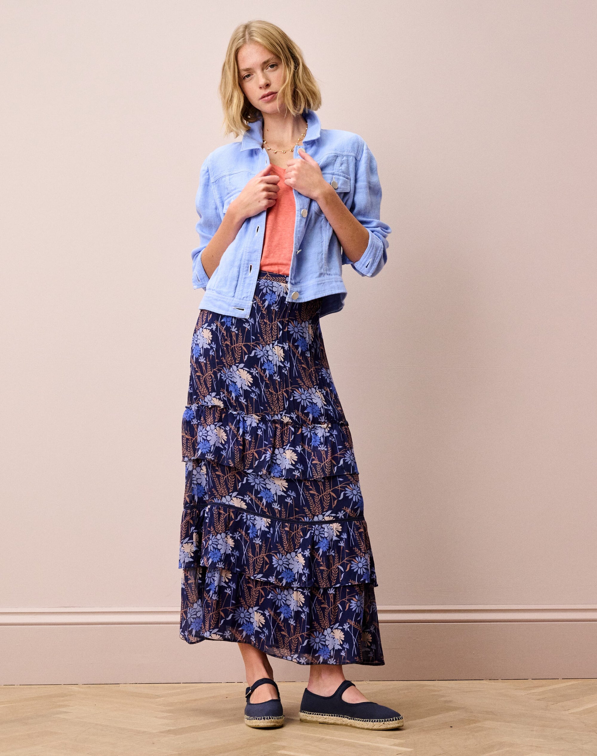 Silk Floral Print Skirt