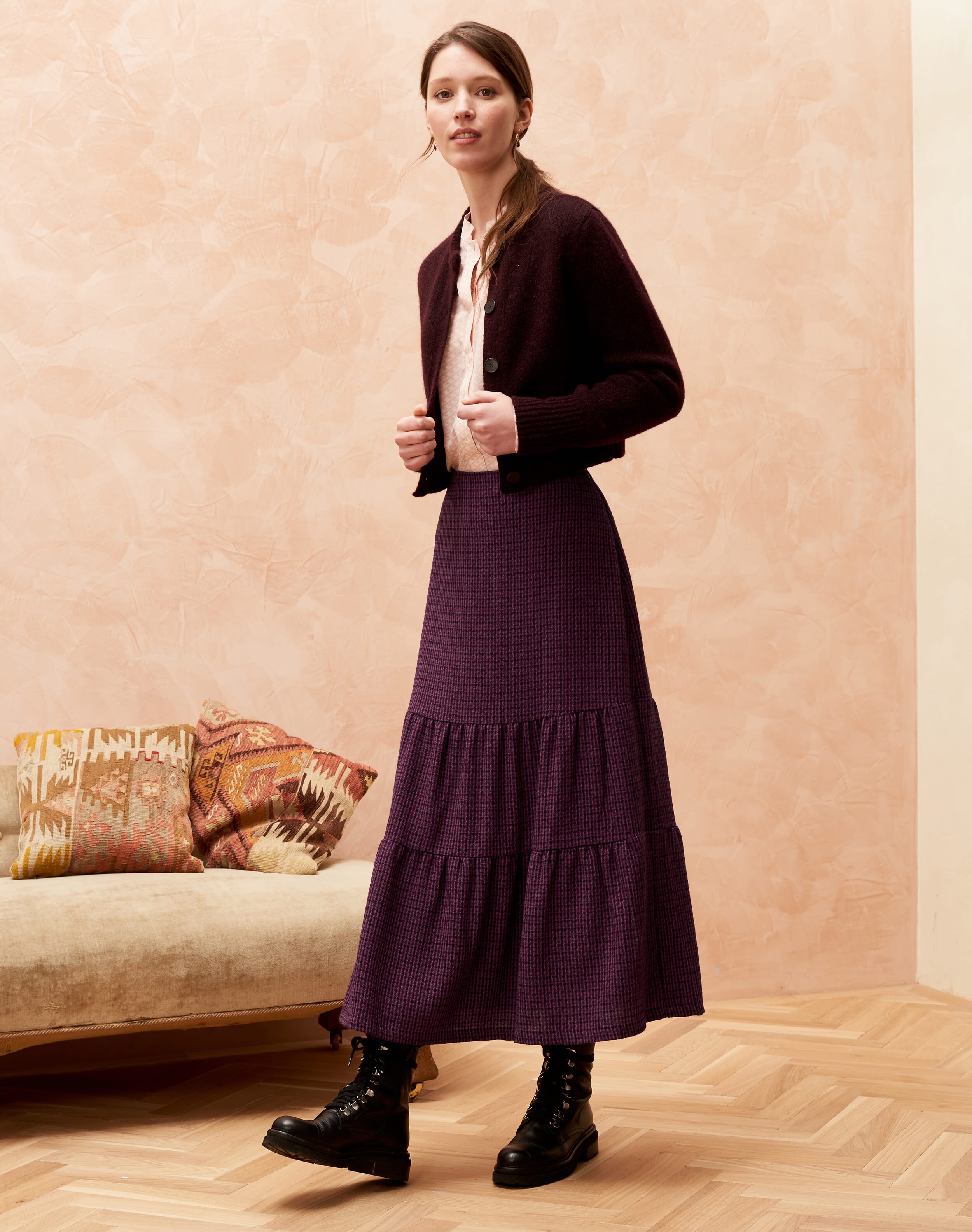Textured Weave Tiered Skirt