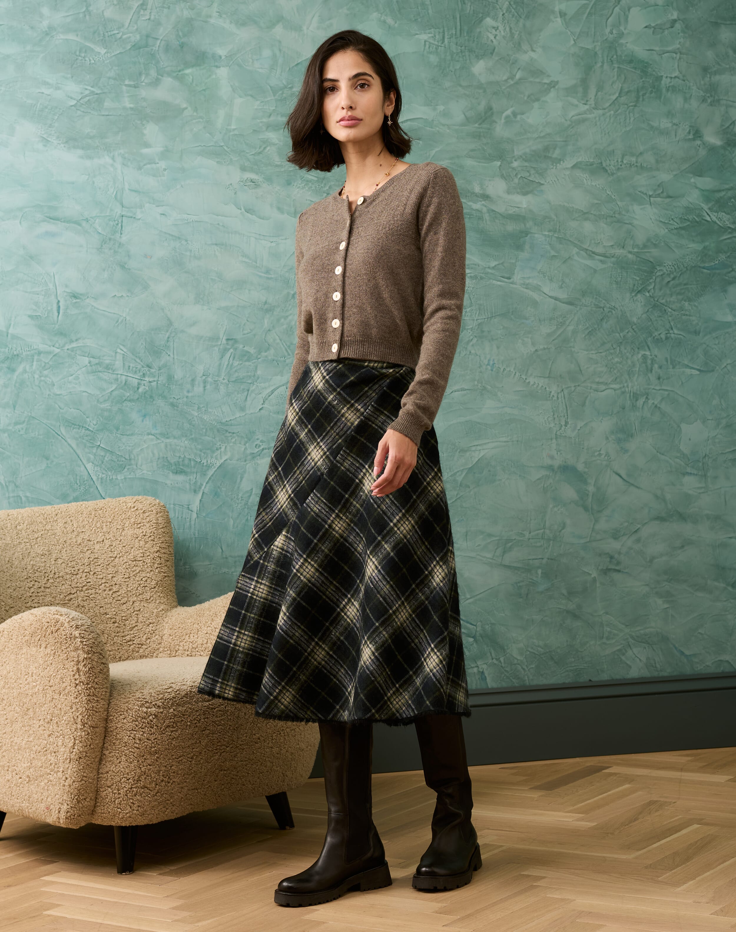 Scottish Mohair Wool Check Skirt