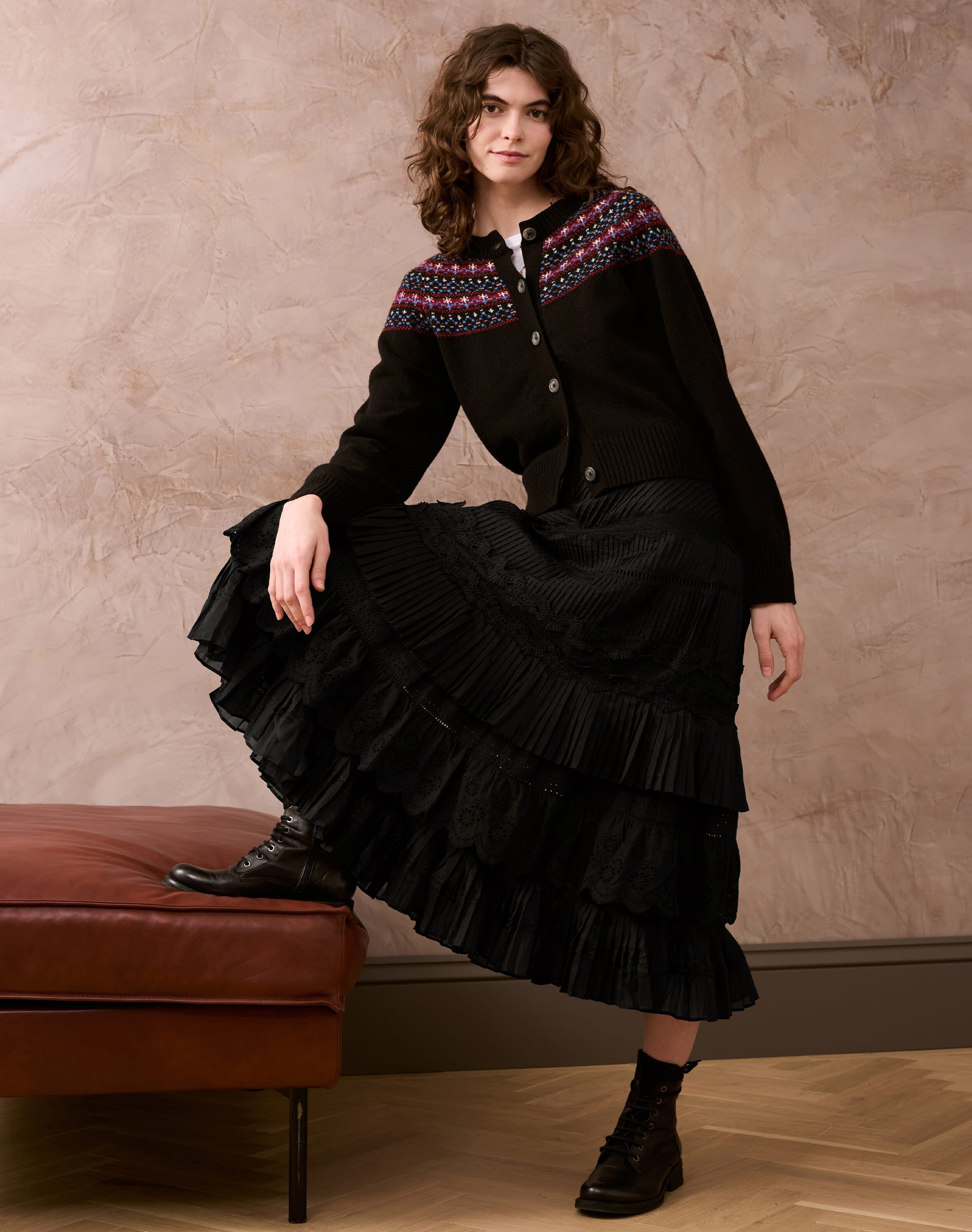 Pintuck & Lace Tiered Skirt
