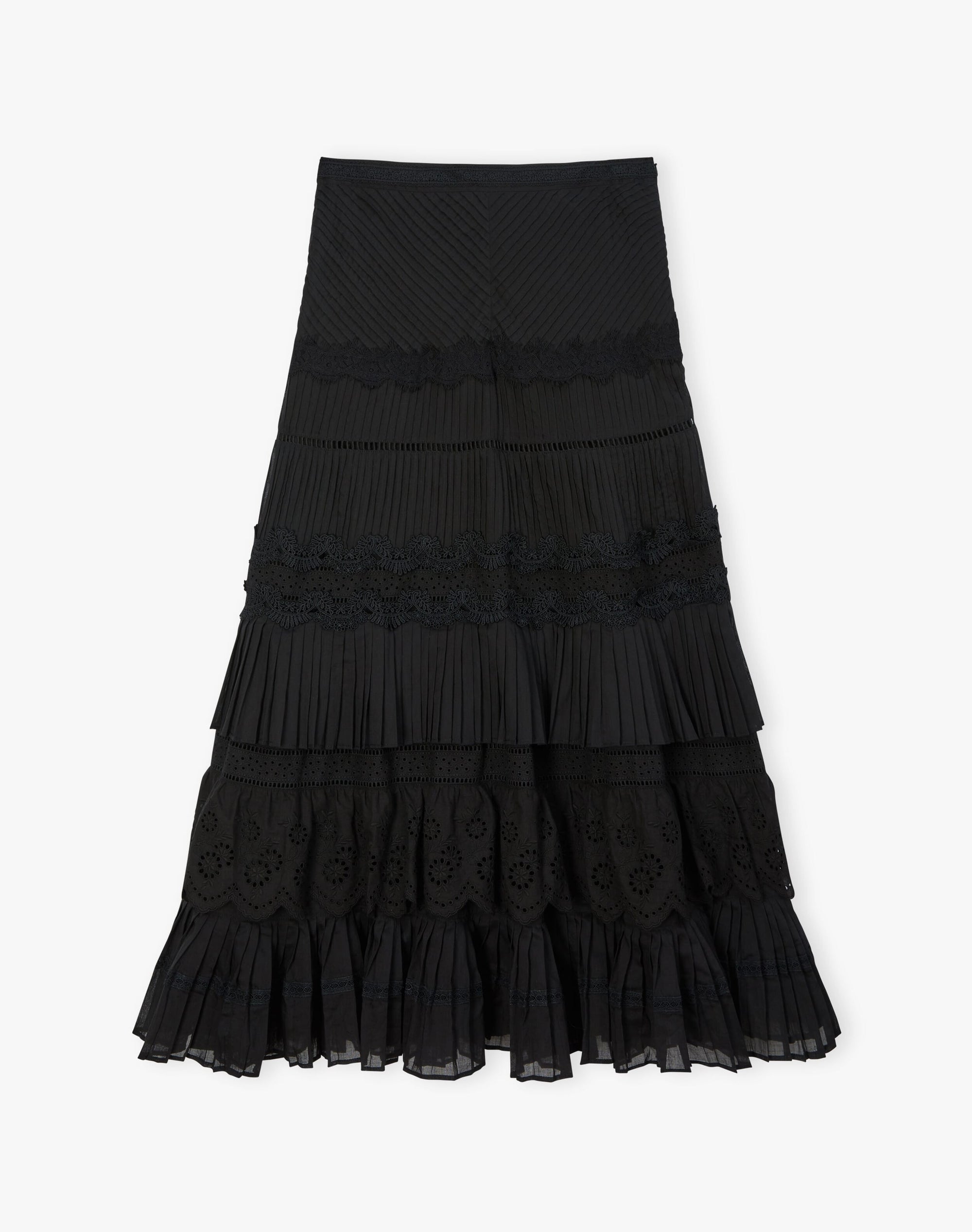 Pintuck & Lace Tiered Skirt