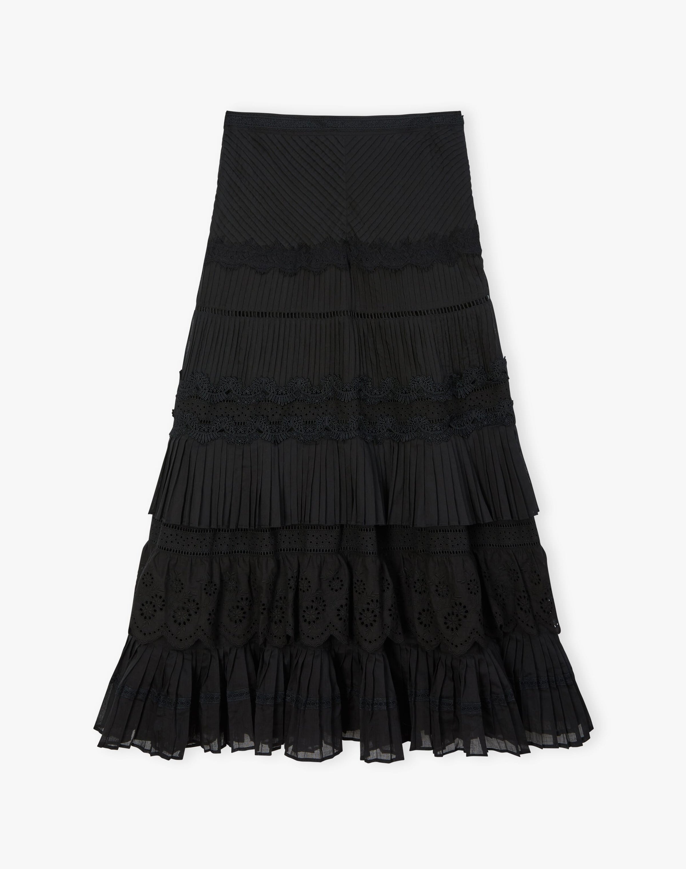 Pintuck & Lace Tiered Skirt