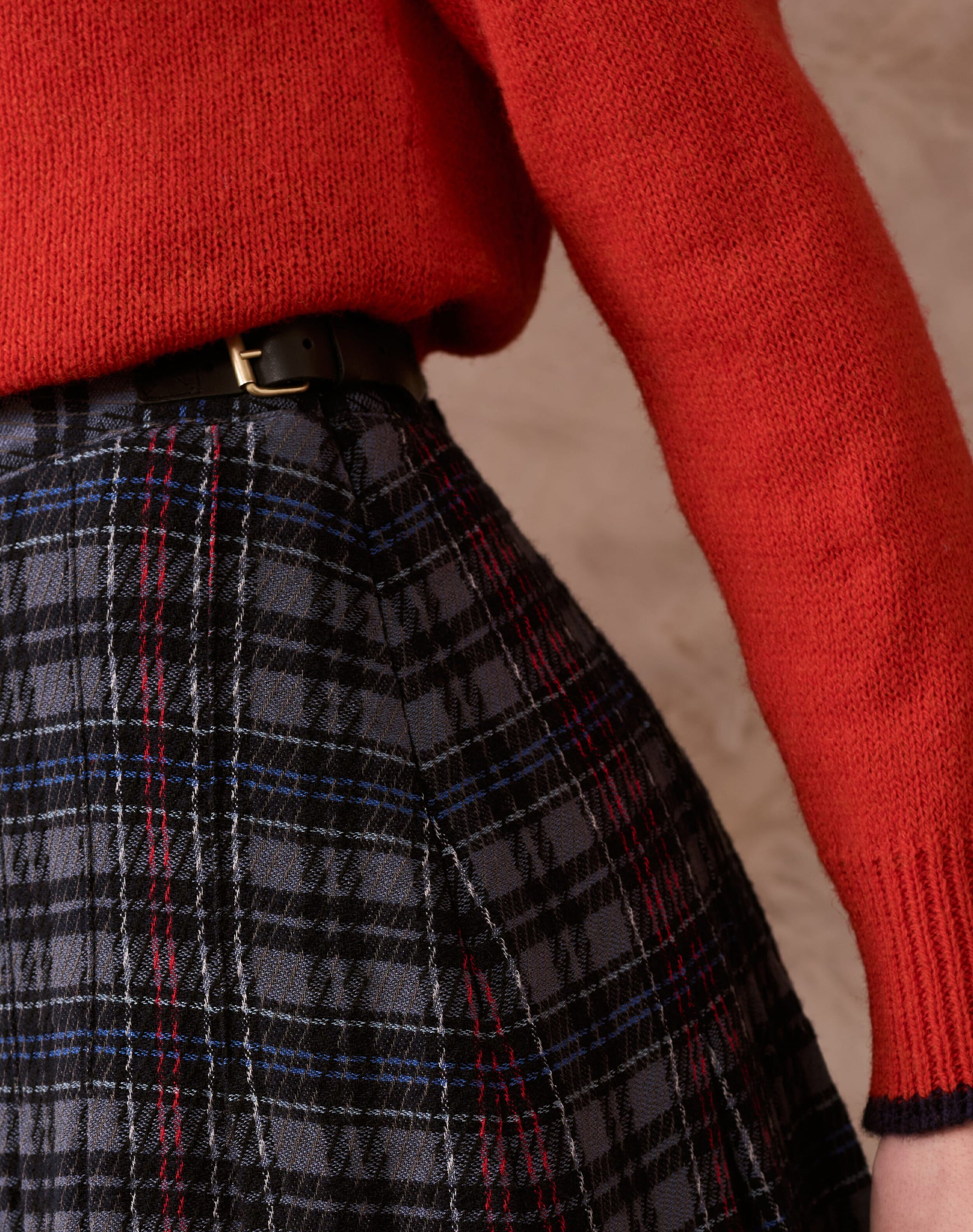 Textured Plaid Pleated Skirt