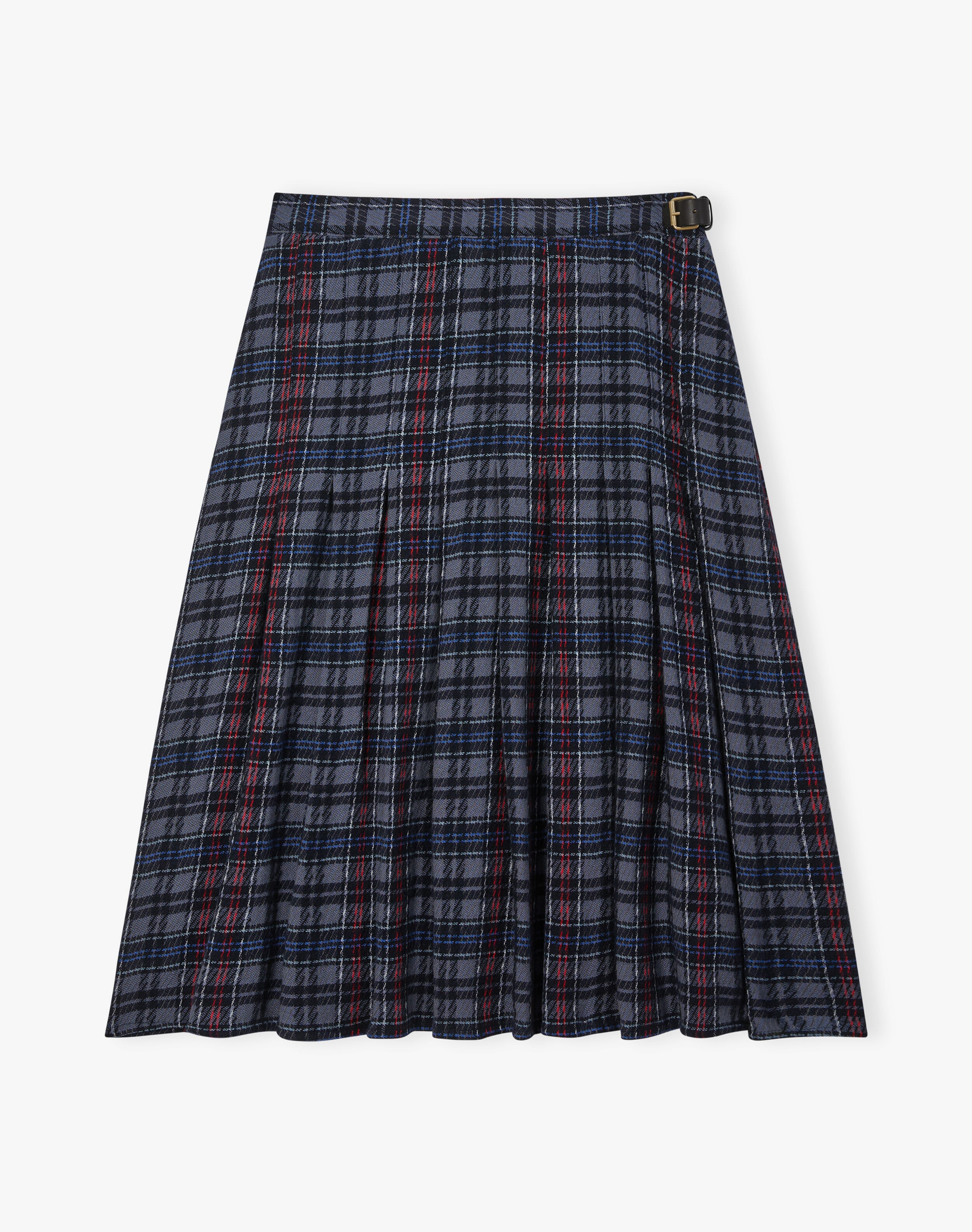 Textured Plaid Pleated Skirt