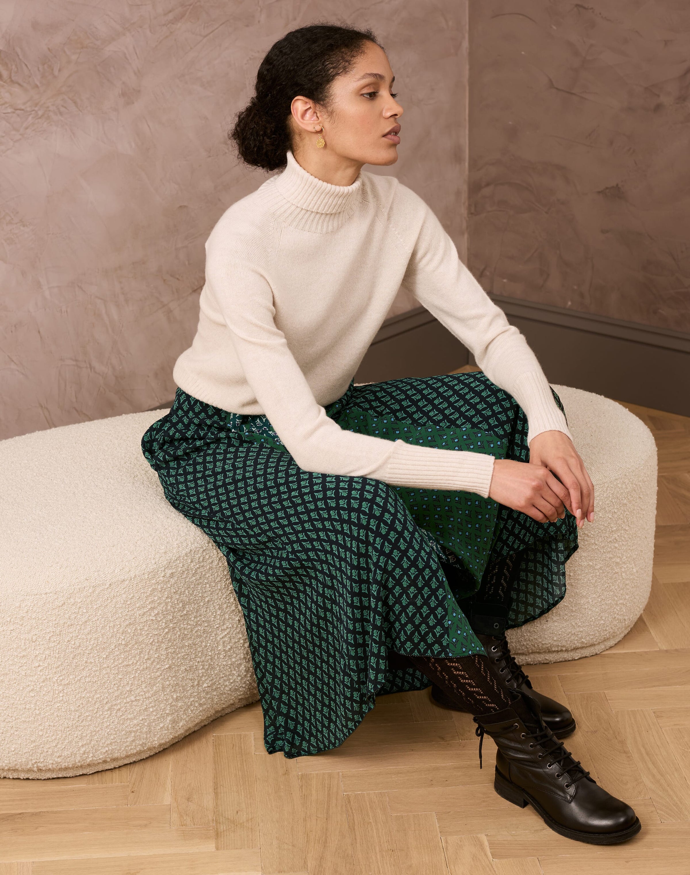 Silk Block Print Patchwork Skirt
