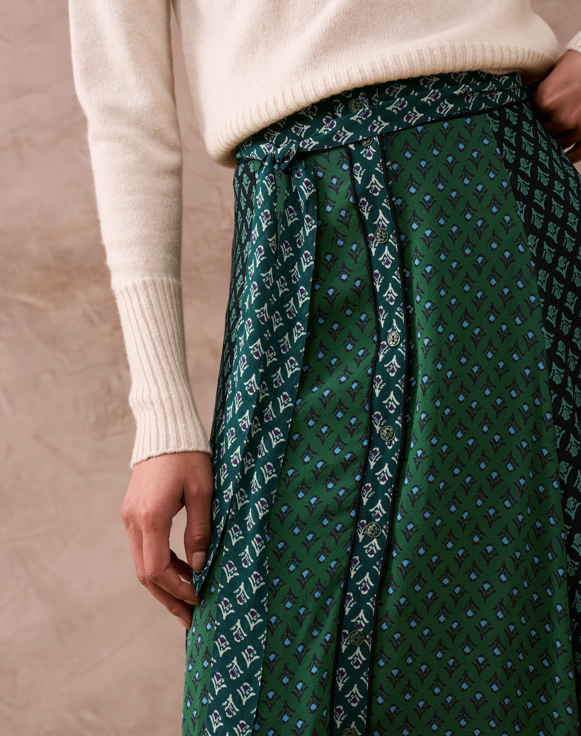 Silk Block Print Patchwork Skirt